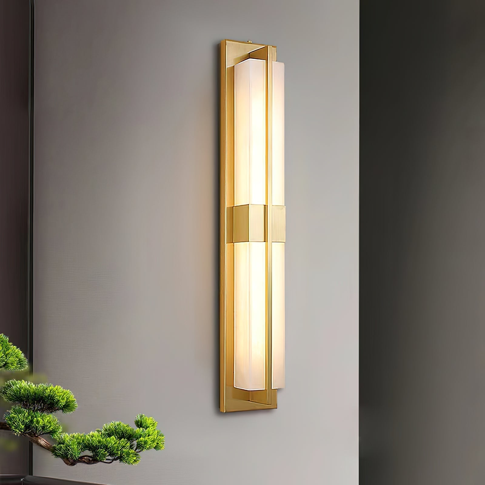 Yale LED Modern Minimalist Brass Alabaster Sconce Wall Lamp - Letslighting