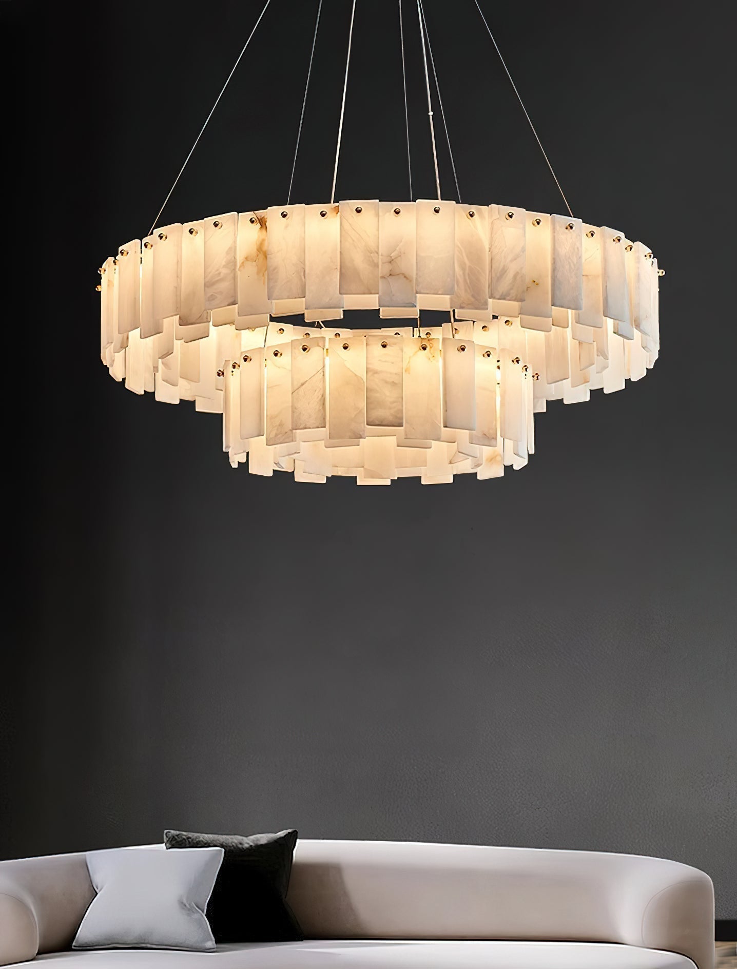 Aero Postmodern Luxury Round Brass Alabaster Chandelier - Letslighting