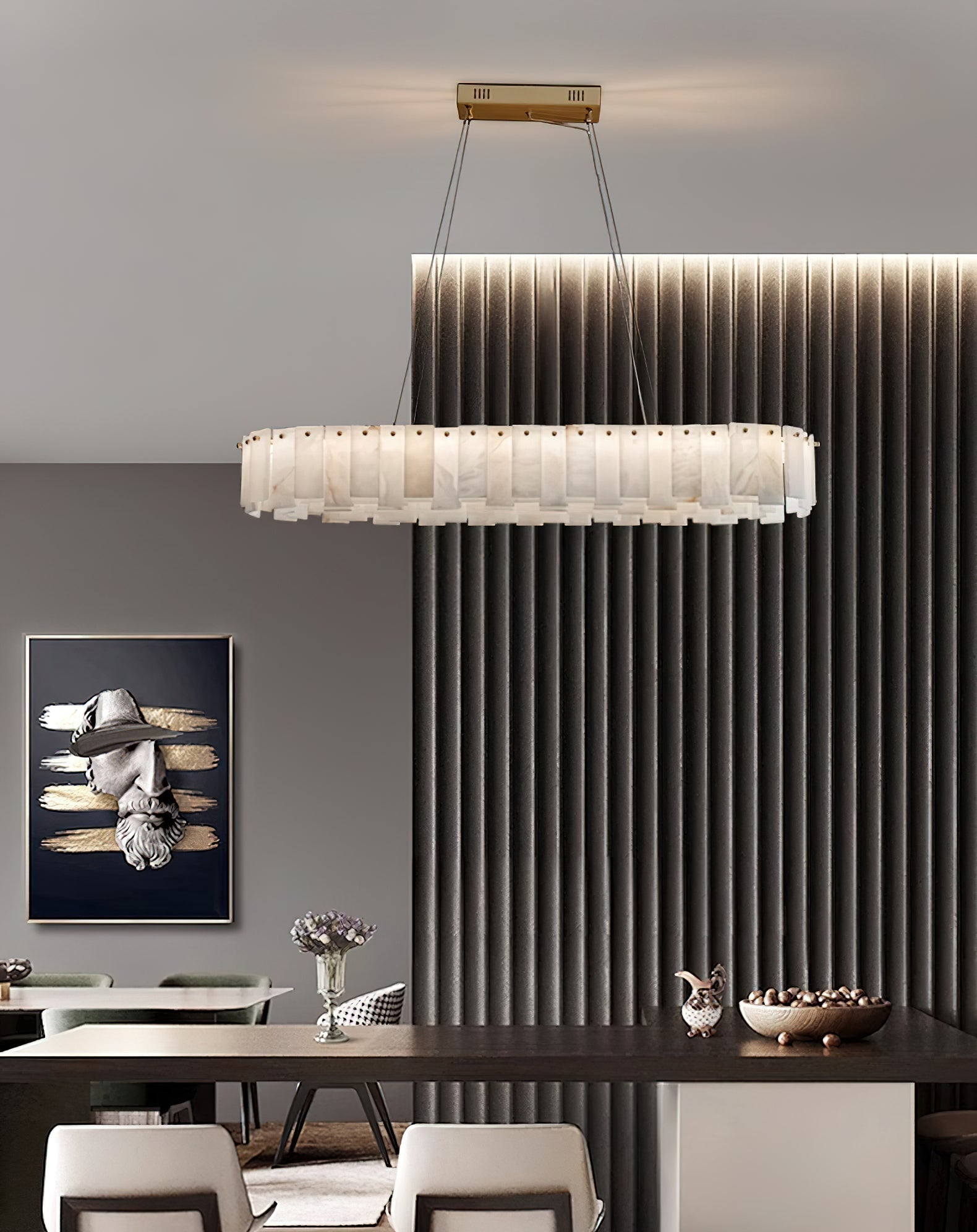 Aero Postmodern Luxury Round Brass Alabaster Chandelier - Letslighting