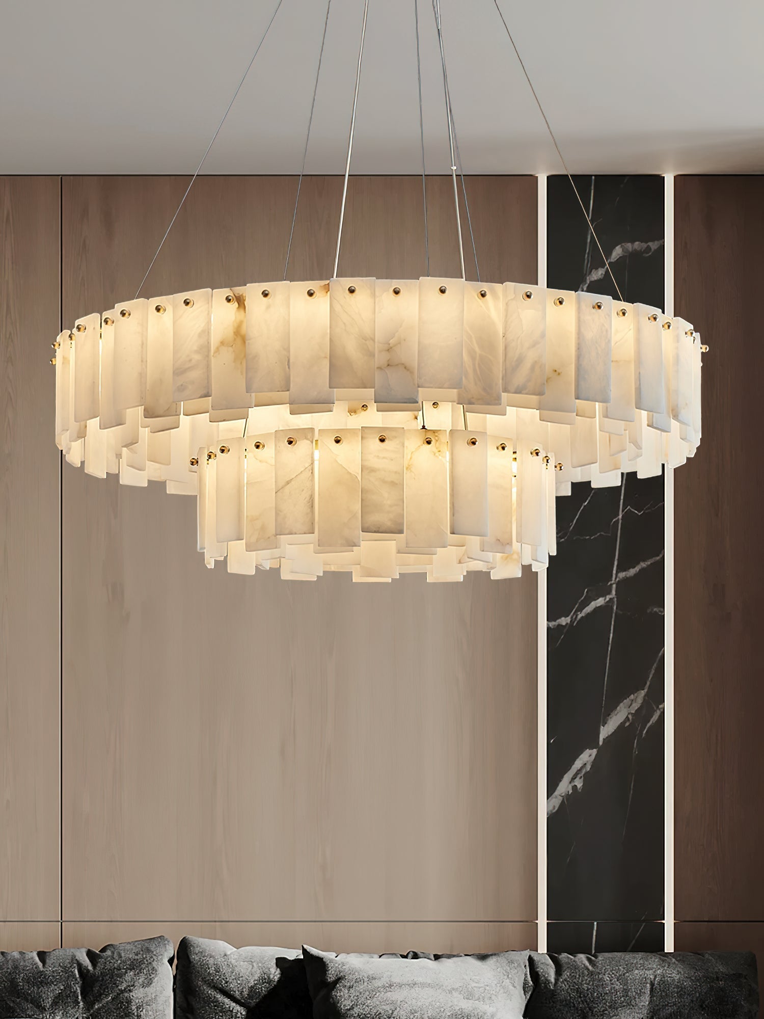 Aero Postmodern Luxury Round Brass Alabaster Chandelier - Letslighting