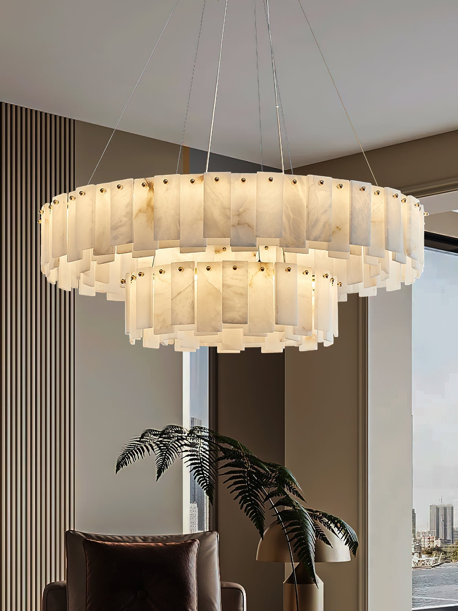 Aero Postmodern Luxury Round Brass Alabaster Chandelier - Letslighting