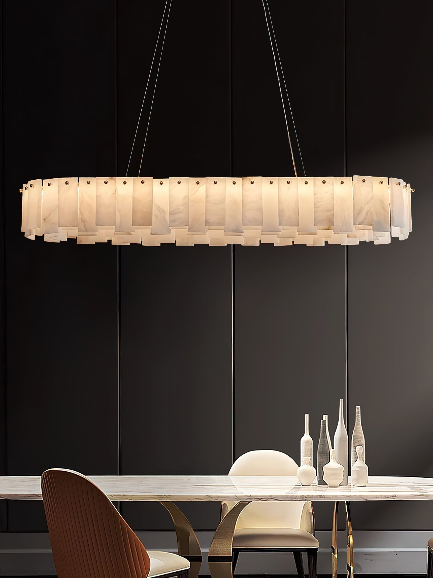 Aero Postmodern Luxury Round Brass Alabaster Chandelier - Letslighting