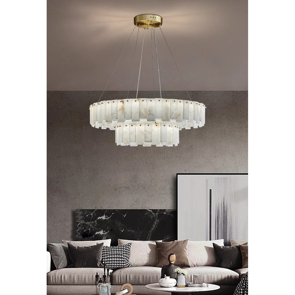 Aero Postmodern Luxury Round Brass Alabaster Chandelier - Letslighting