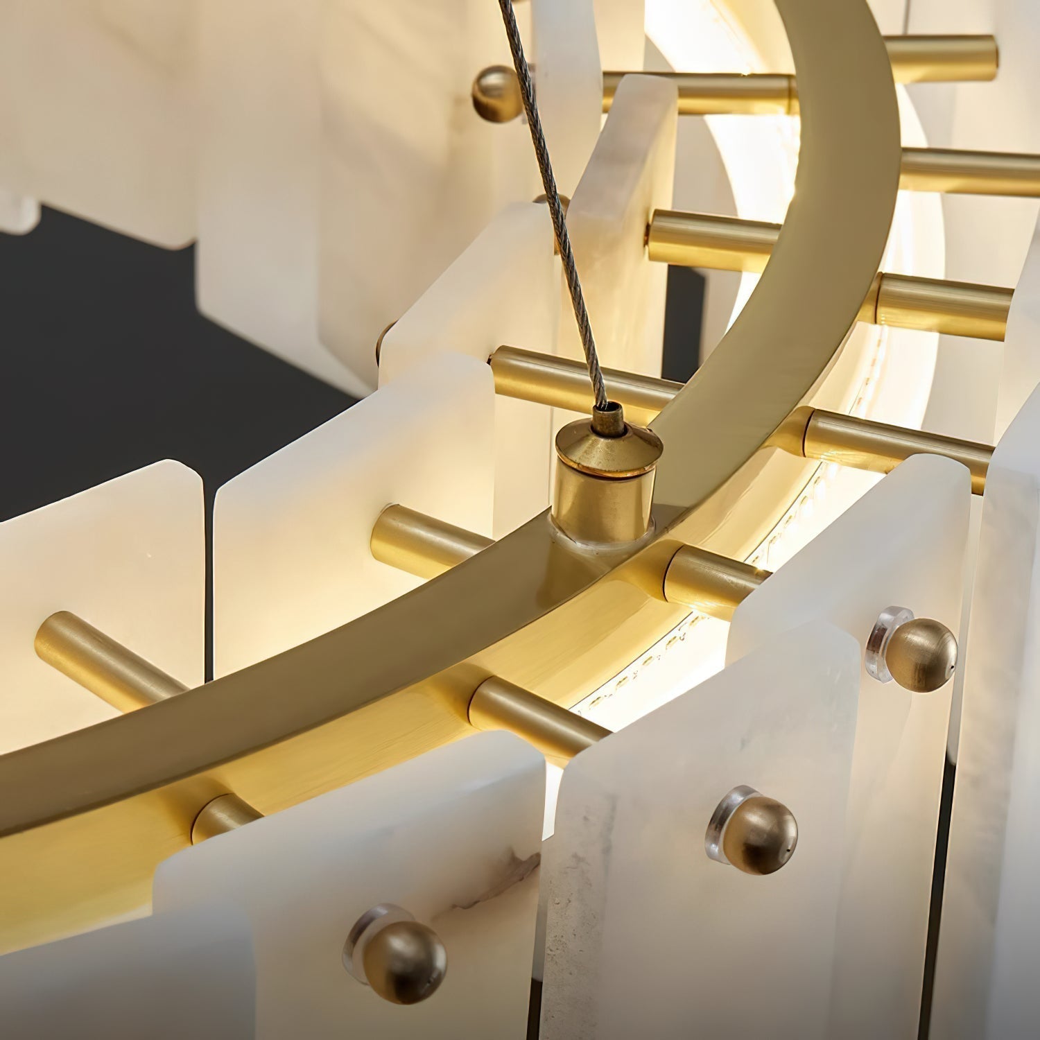 Aero Postmodern Luxury Round Brass Alabaster Chandelier - Letslighting