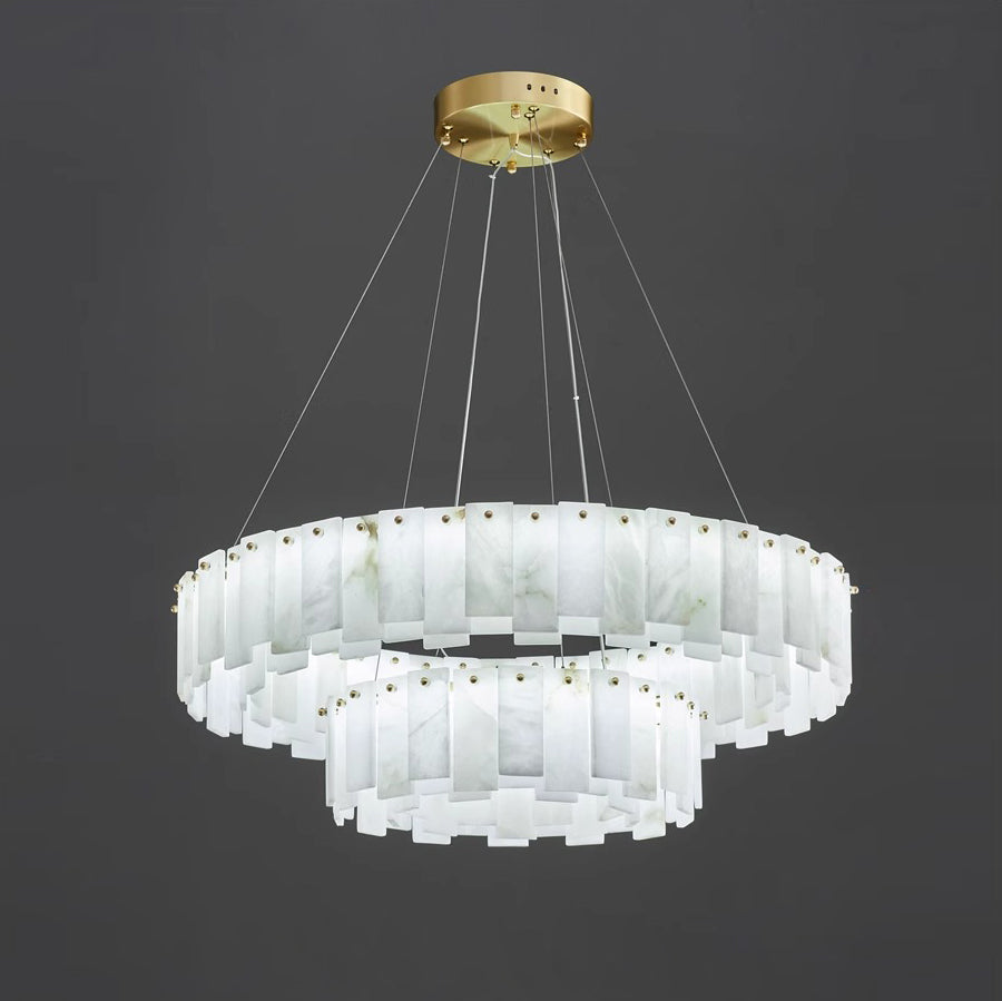 Aero Postmodern Luxury Round Brass Alabaster Chandelier - Letslighting