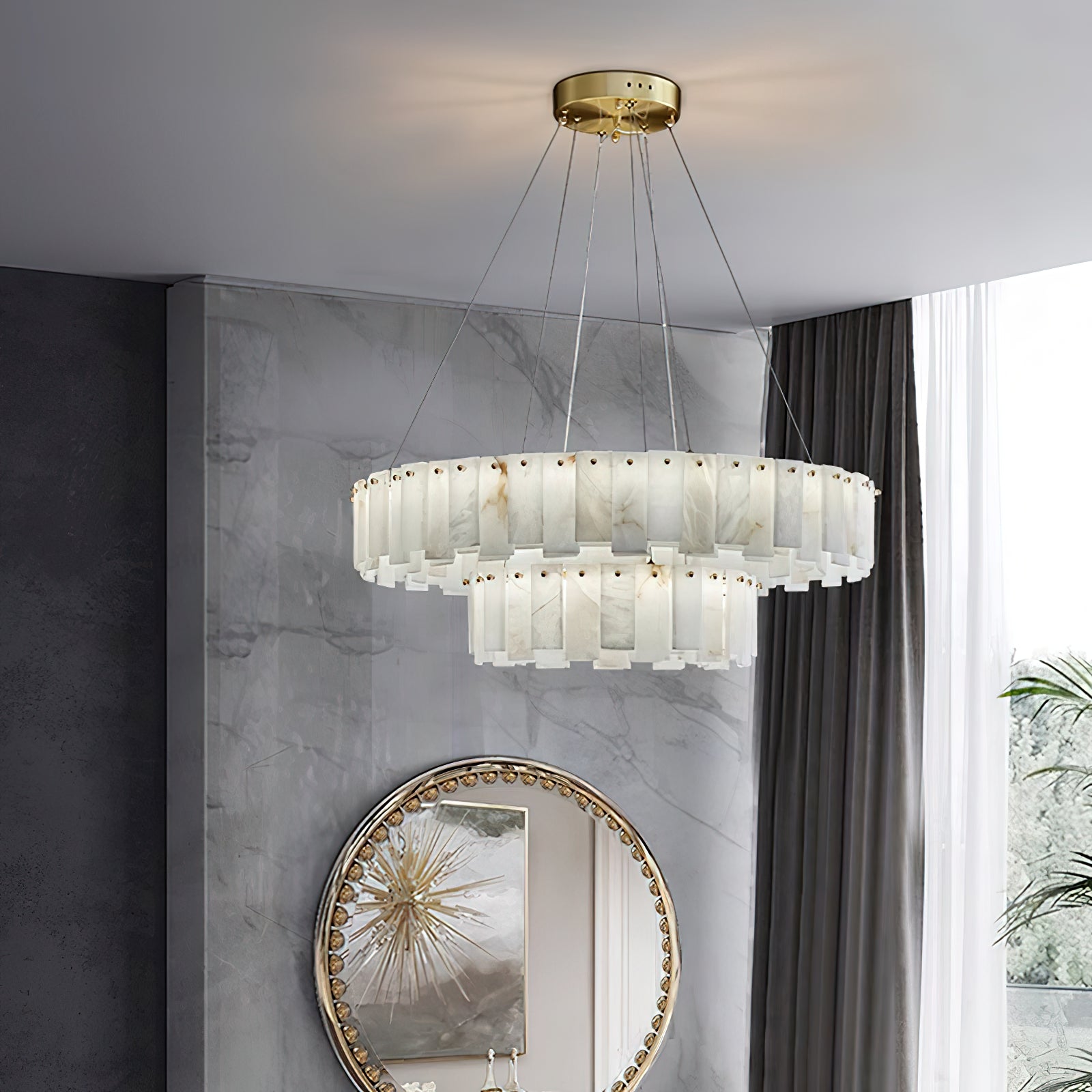 Aero Postmodern Luxury Round Brass Alabaster Chandelier - Letslighting