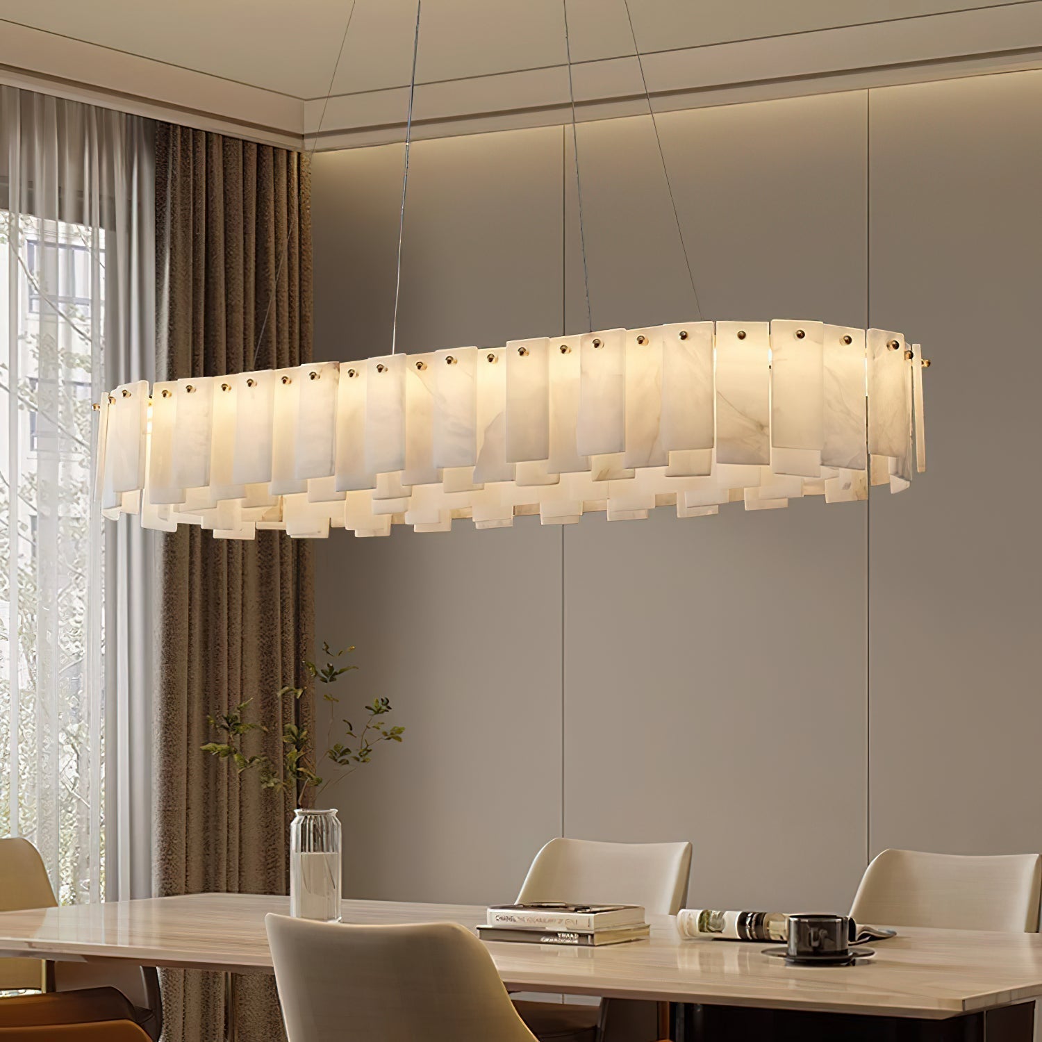 Aero Postmodern Luxury Round Brass Alabaster Chandelier - Letslighting