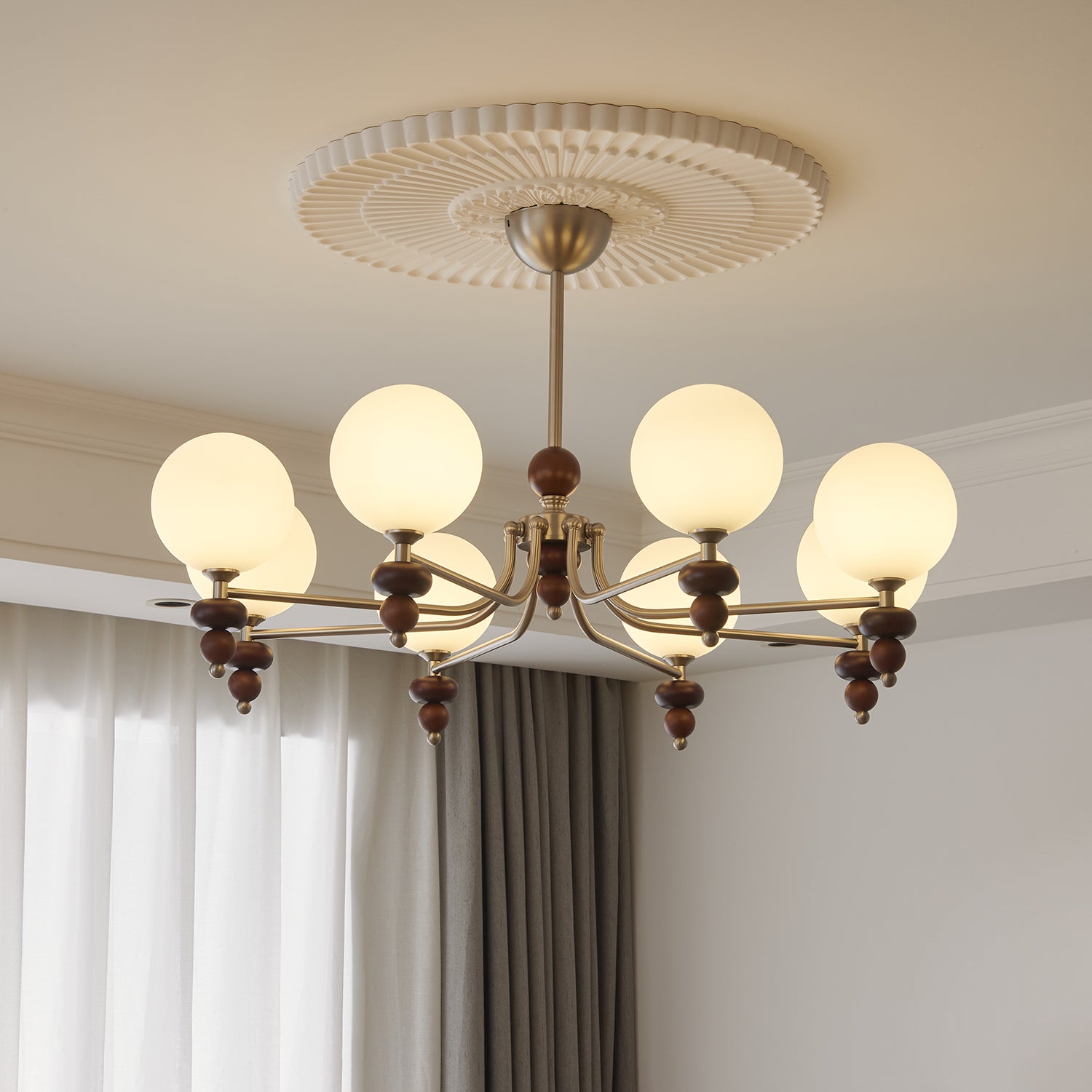 Cemarus Traditioneller Kugel Walnussholz Glas Kronleuchter-Letslighting