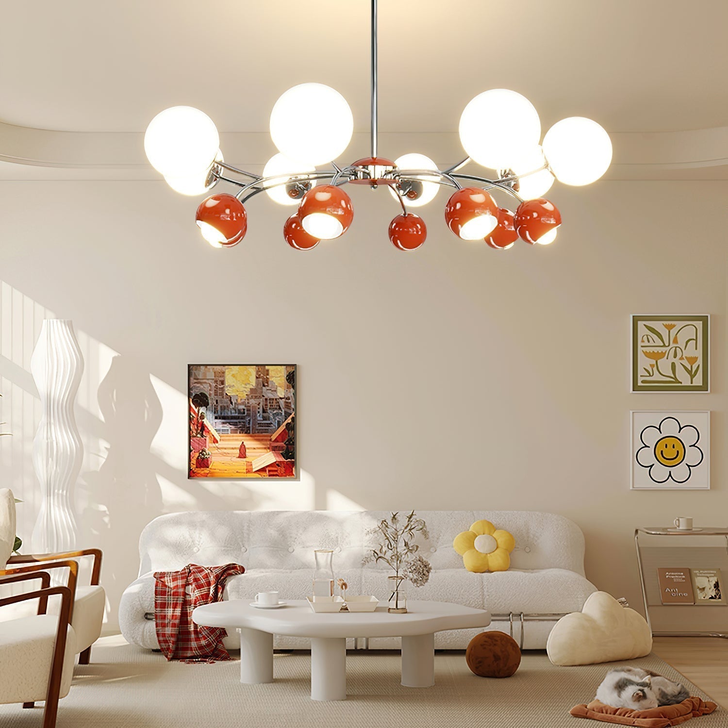 Lustra Kronleuchter Chrome Rot Creme Globus-Letslighting