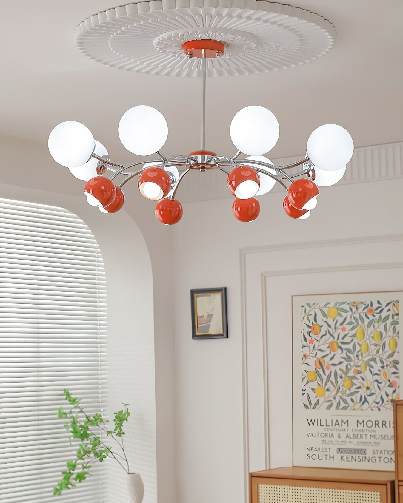 Lustra Kronleuchter Chrome Rot Creme Globus-Letslighting