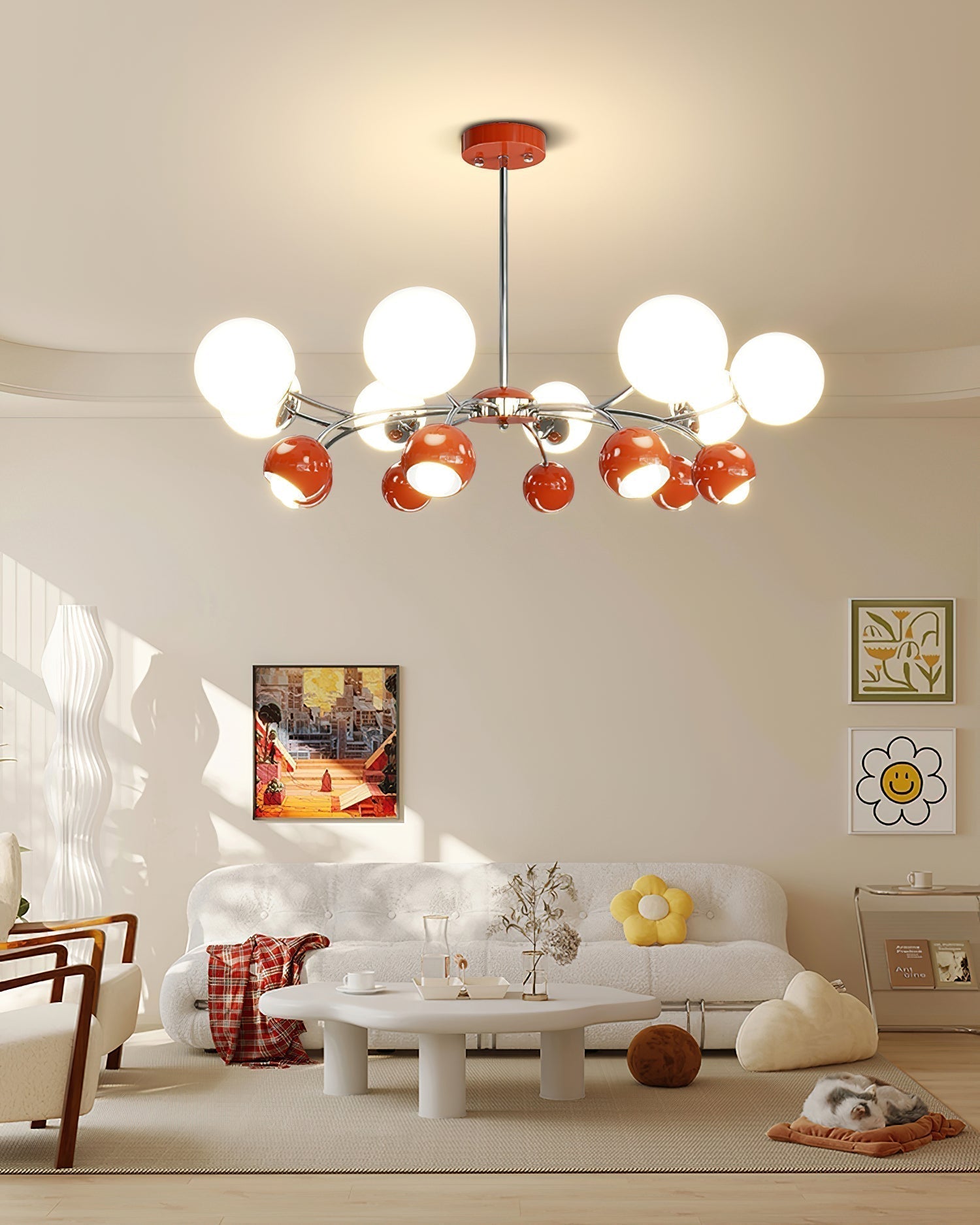 Lustra Kronleuchter Chrome Rot Creme Globus-Letslighting