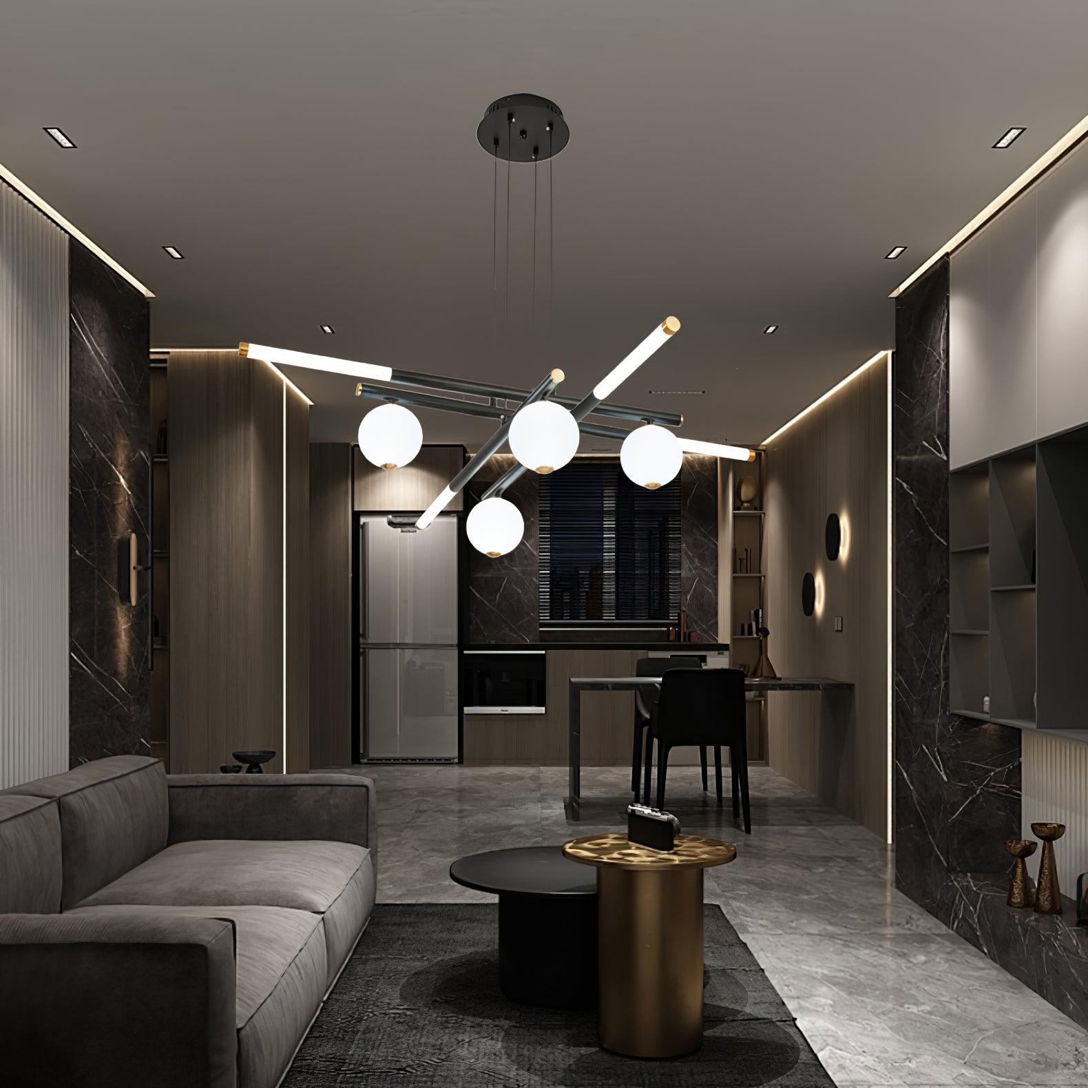 Kronleuchter Schwarz Weiß Stangen Globus Modern-Letslighting