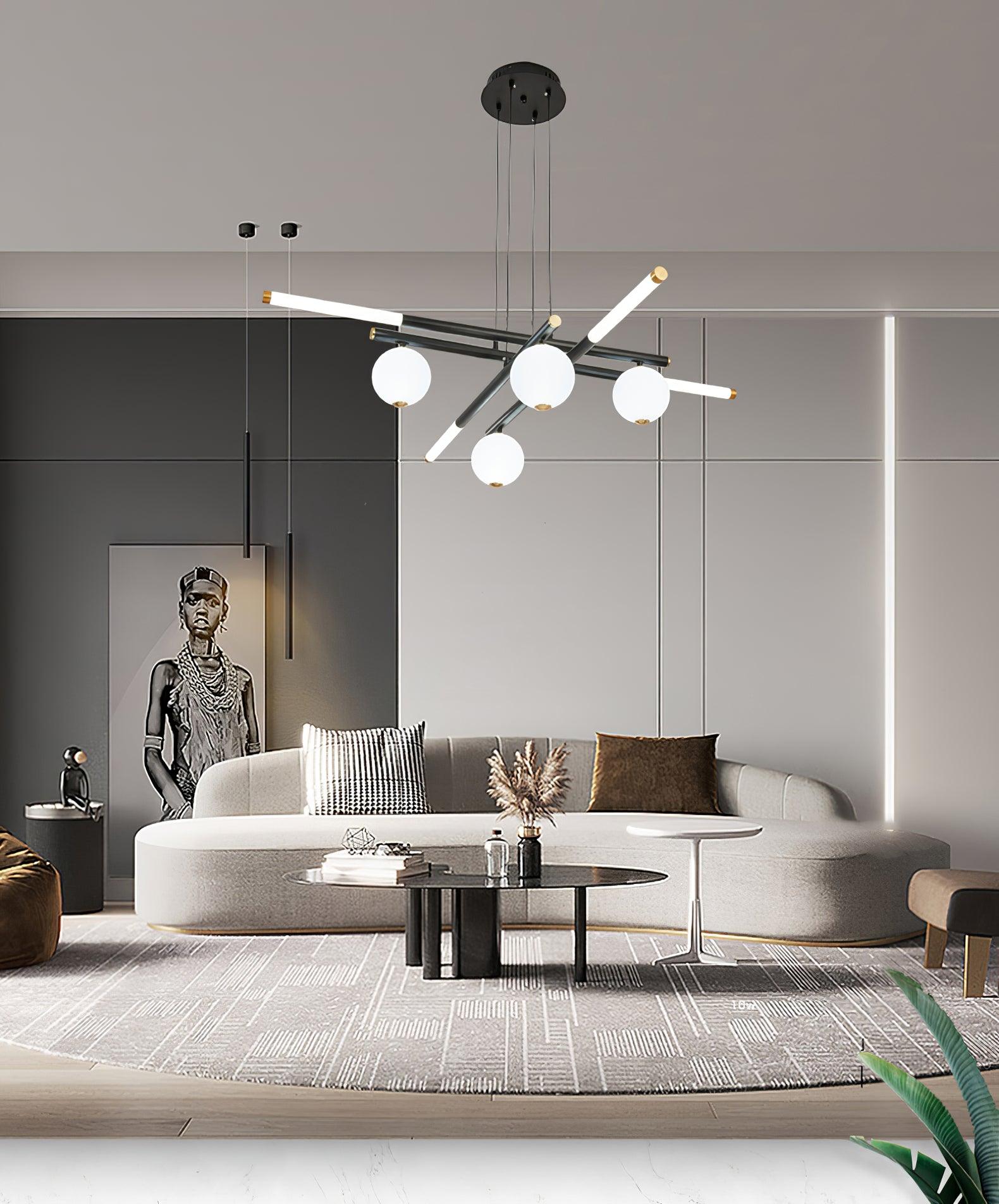 Kronleuchter Schwarz Weiß Stangen Globus Modern-Letslighting