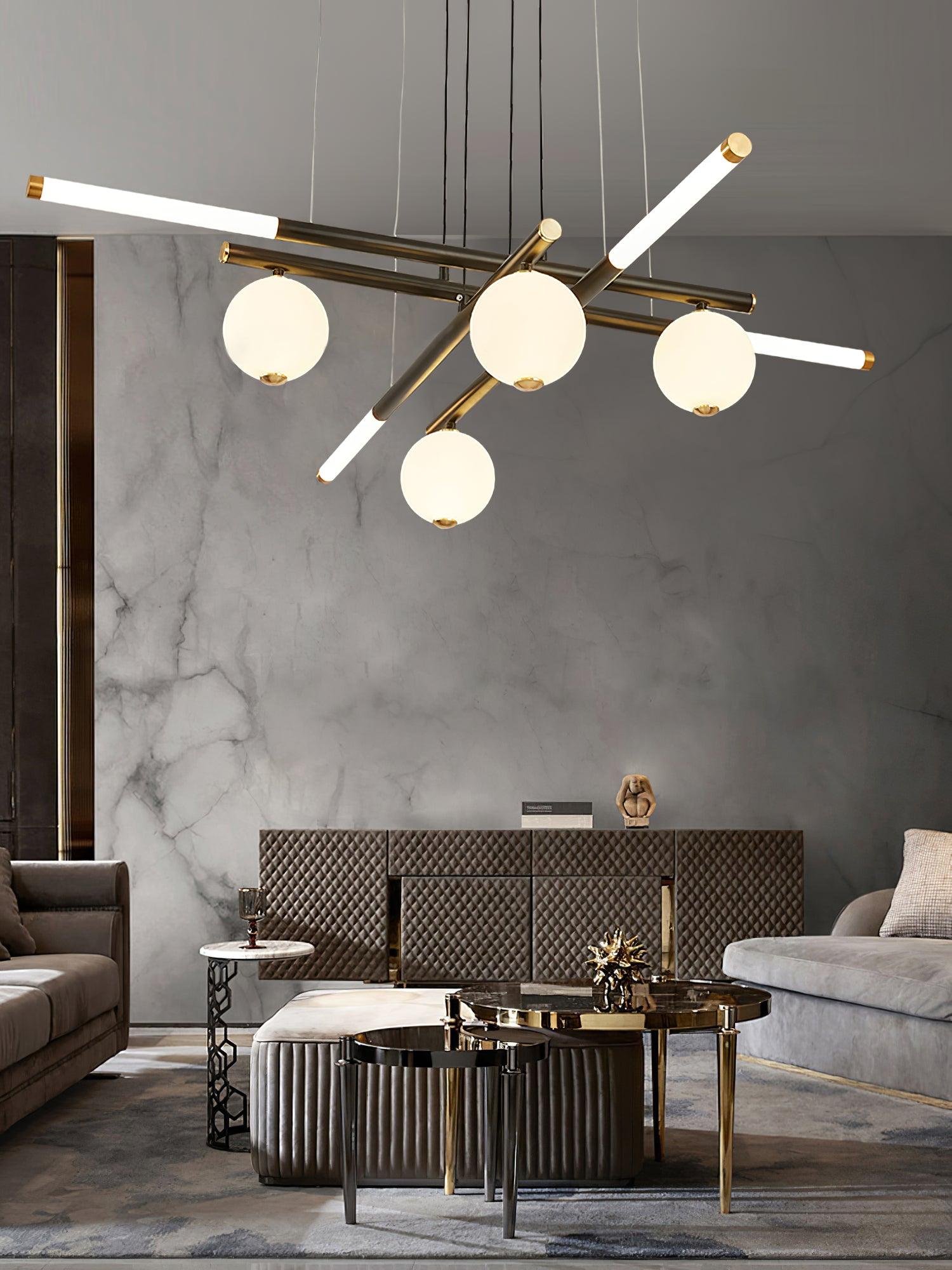 Kronleuchter Schwarz Weiß Stangen Globus Modern-Letslighting
