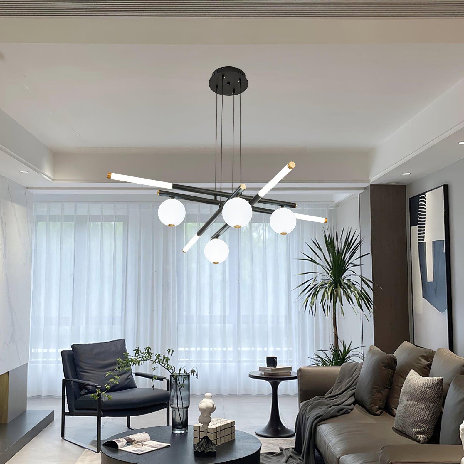 Kronleuchter Schwarz Weiß Stangen Globus Modern-Letslighting