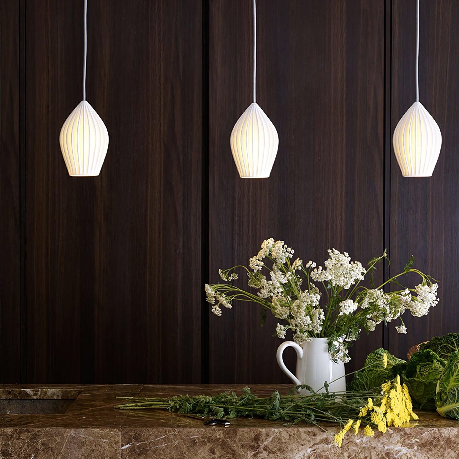Solara Pendelleuchte Keramik Rippung Bone China Elegant-Letslighting