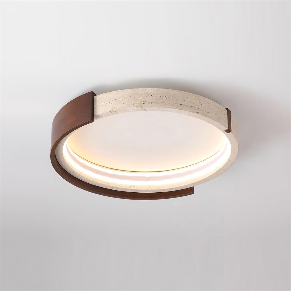 Ritta Ceiling Lamp Halo Sculptural Travertine & Wood - Letslighting