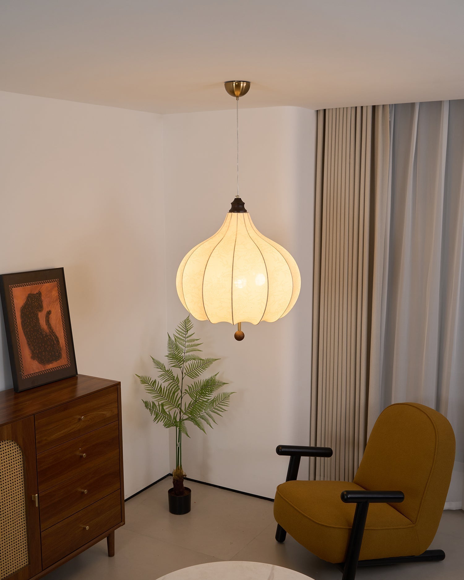 Orbitio Stoff Holz Pendelleuchte-Letslighting