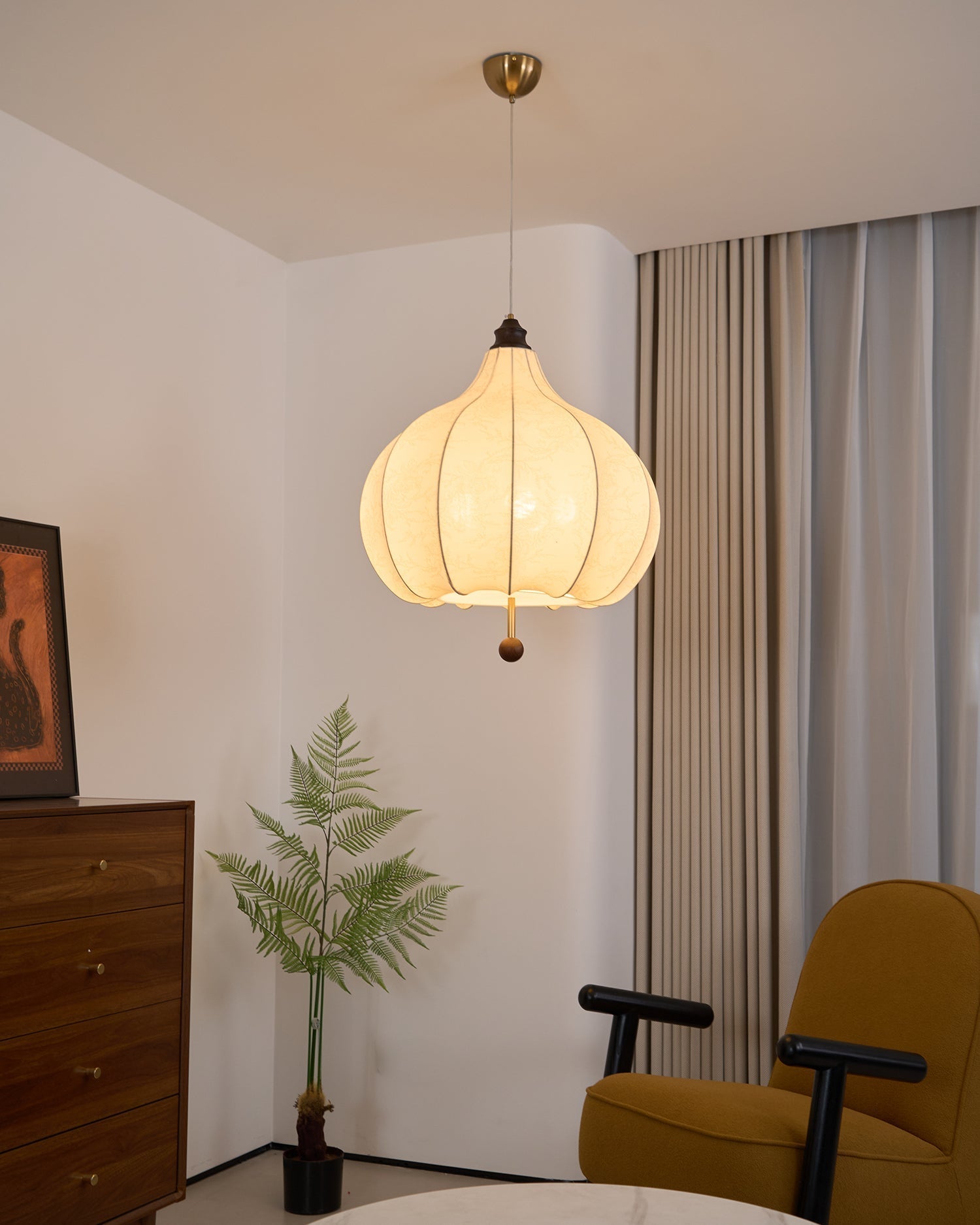 Orbitio Stoff Holz Pendelleuchte-Letslighting