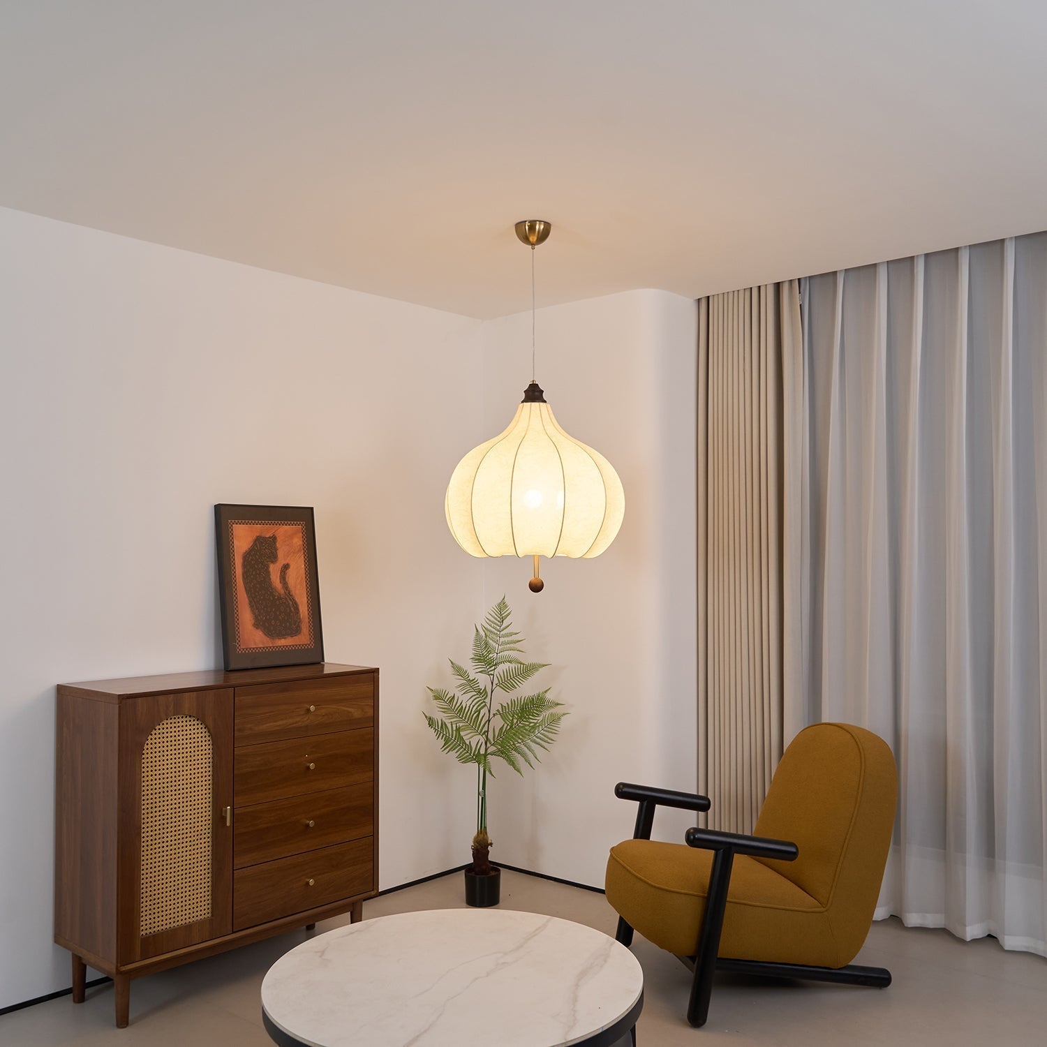 Orbitio Stoff Holz Pendelleuchte-Letslighting