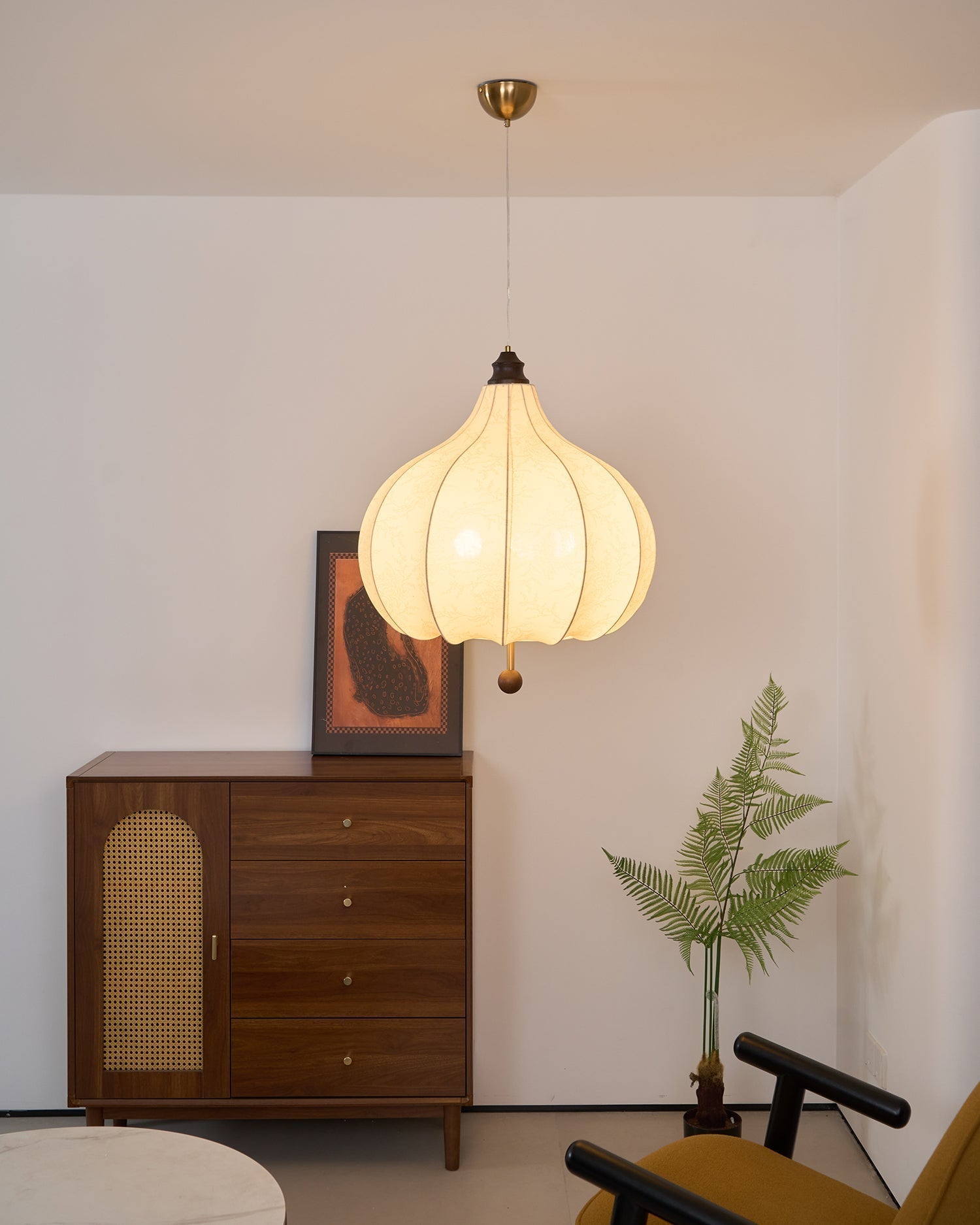 Orbitio Stoff Holz Pendelleuchte-Letslighting