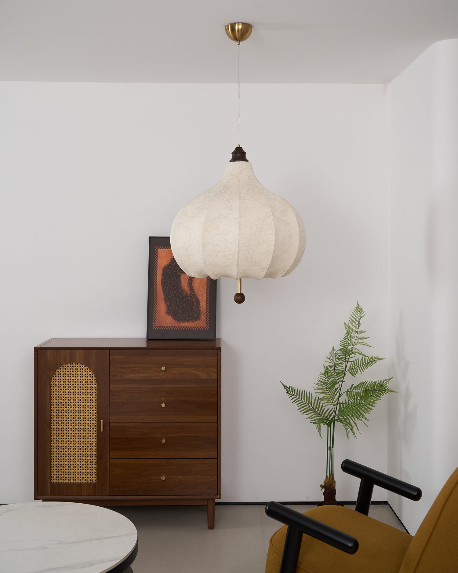 Orbitio Stoff Holz Pendelleuchte-Letslighting
