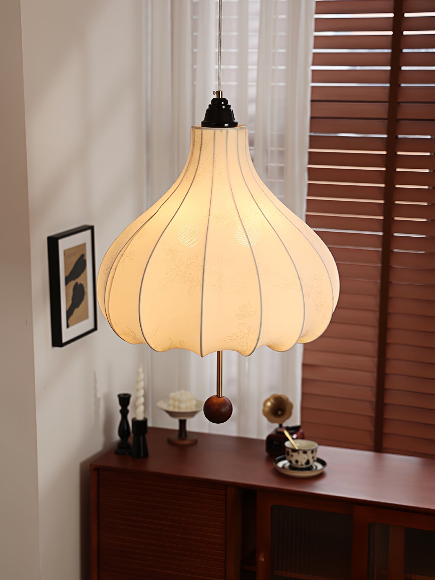 Orbitio Stoff Holz Pendelleuchte-Letslighting