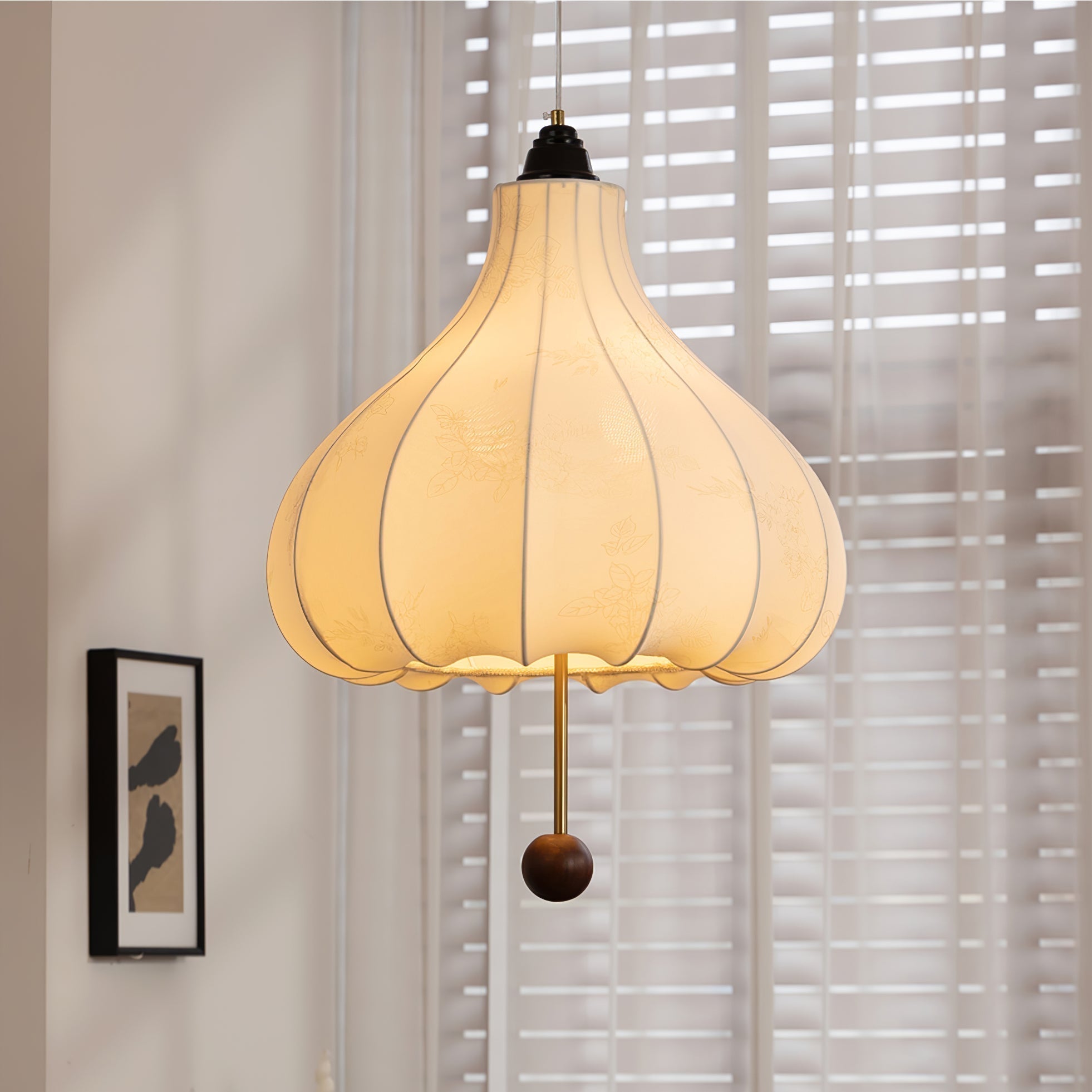 Orbitio Stoff Holz Pendelleuchte-Letslighting