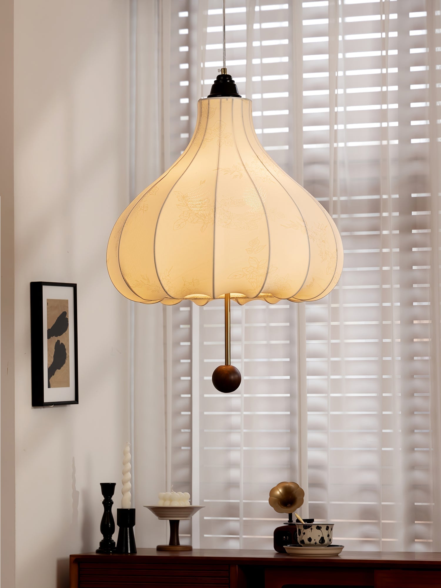 Orbitio Stoff Holz Pendelleuchte-Letslighting