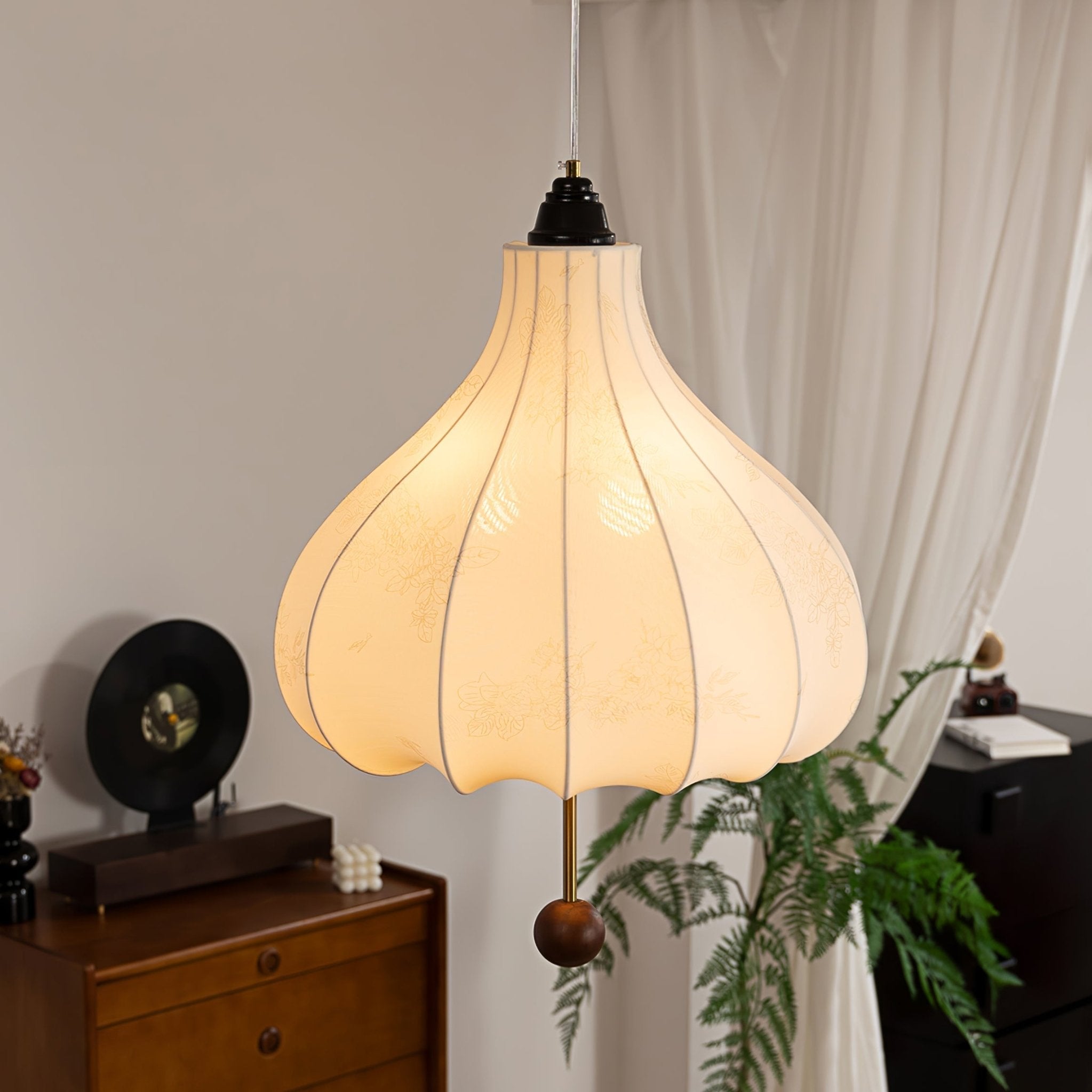 Orbitio Stoff Holz Pendelleuchte-Letslighting
