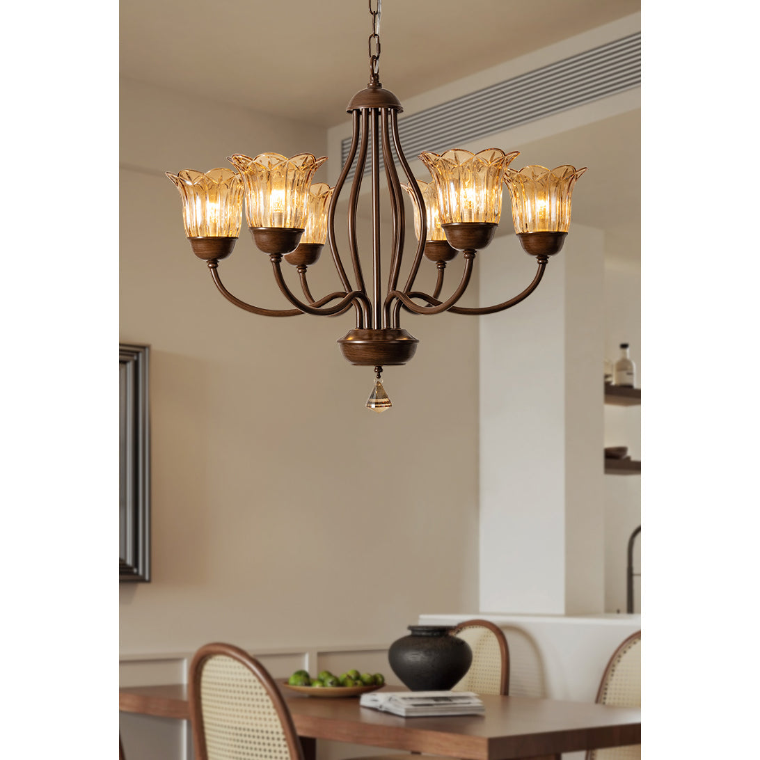 Brume Vintage Industrieller Bernstein-Glas Kronleuchter-Letslighting