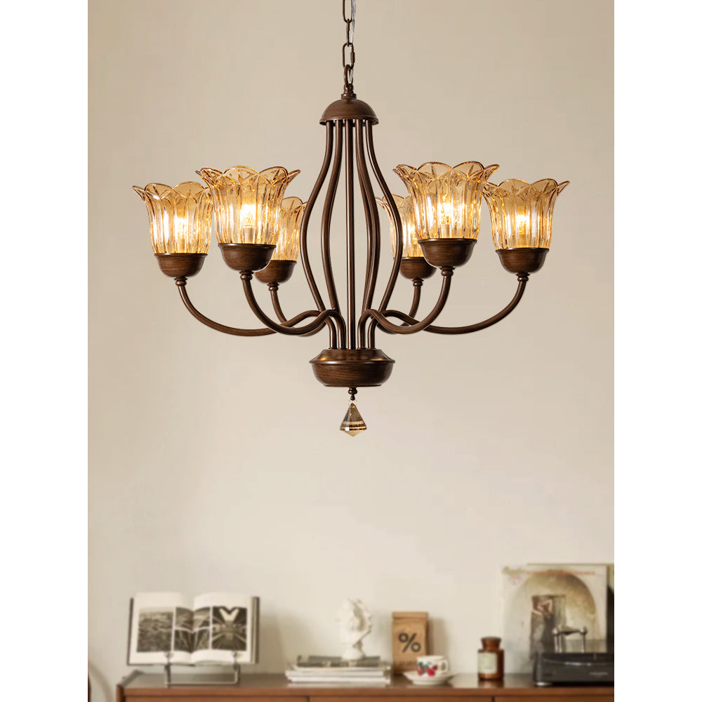Brume Vintage Industrieller Bernstein-Glas Kronleuchter-Letslighting