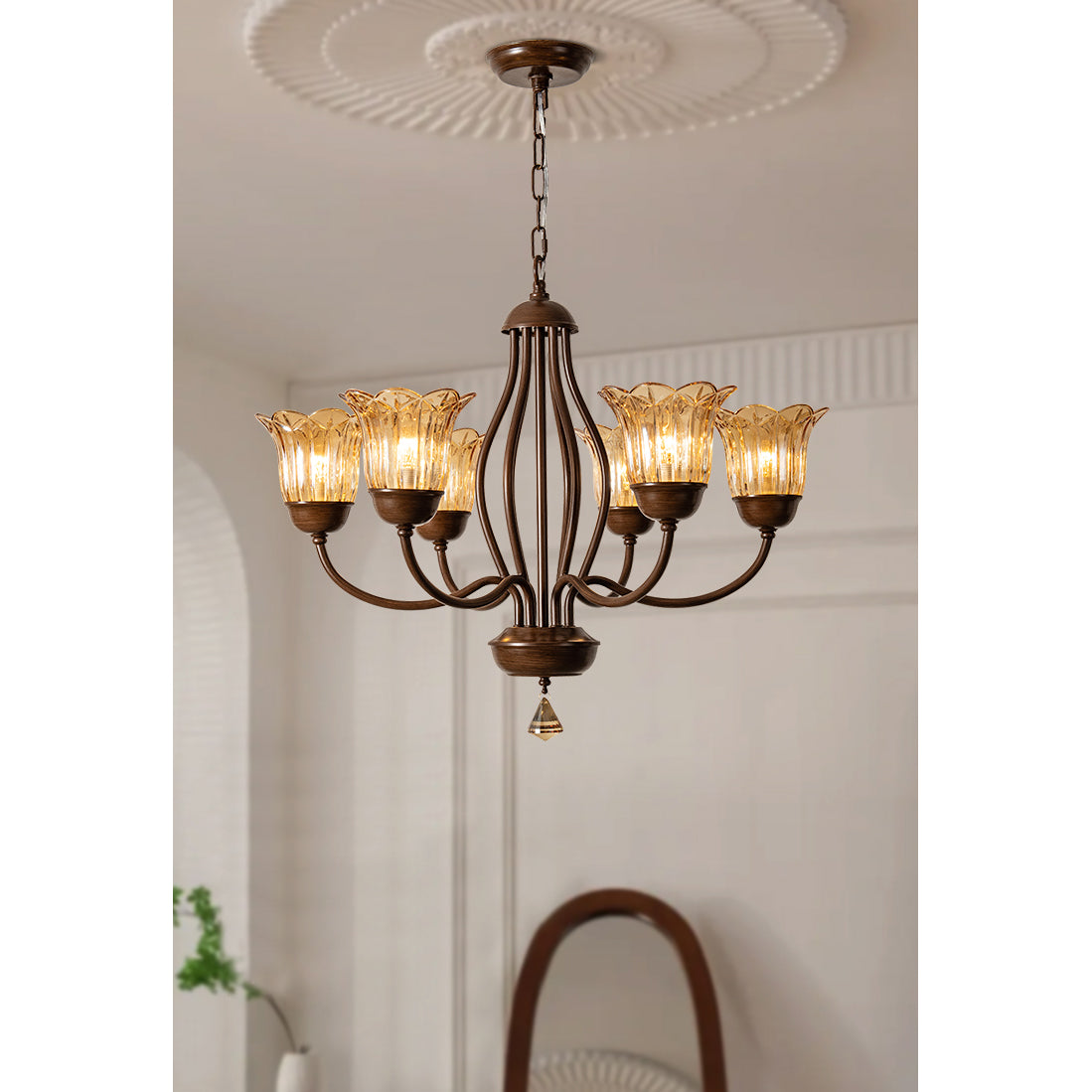 Brume Vintage Industrieller Bernstein-Glas Kronleuchter-Letslighting