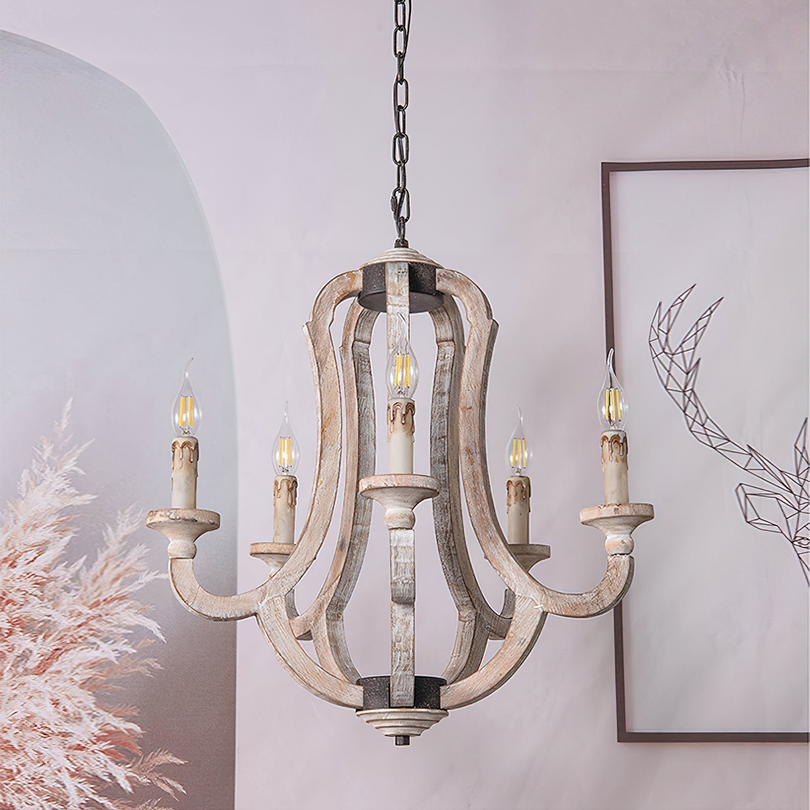 Myraean Industrieller Vintage Kronleuchter aus Holz-Letslighting