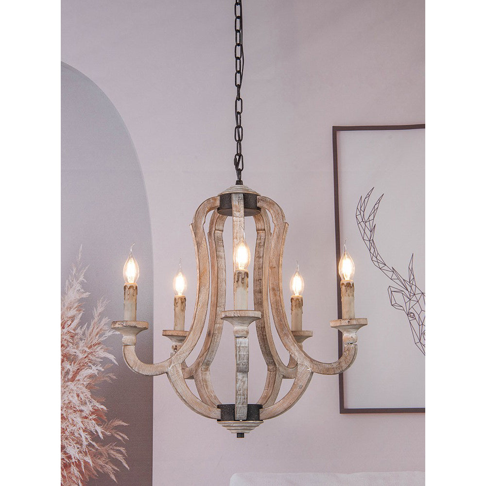 Myraean Industrieller Vintage Kronleuchter aus Holz-Letslighting