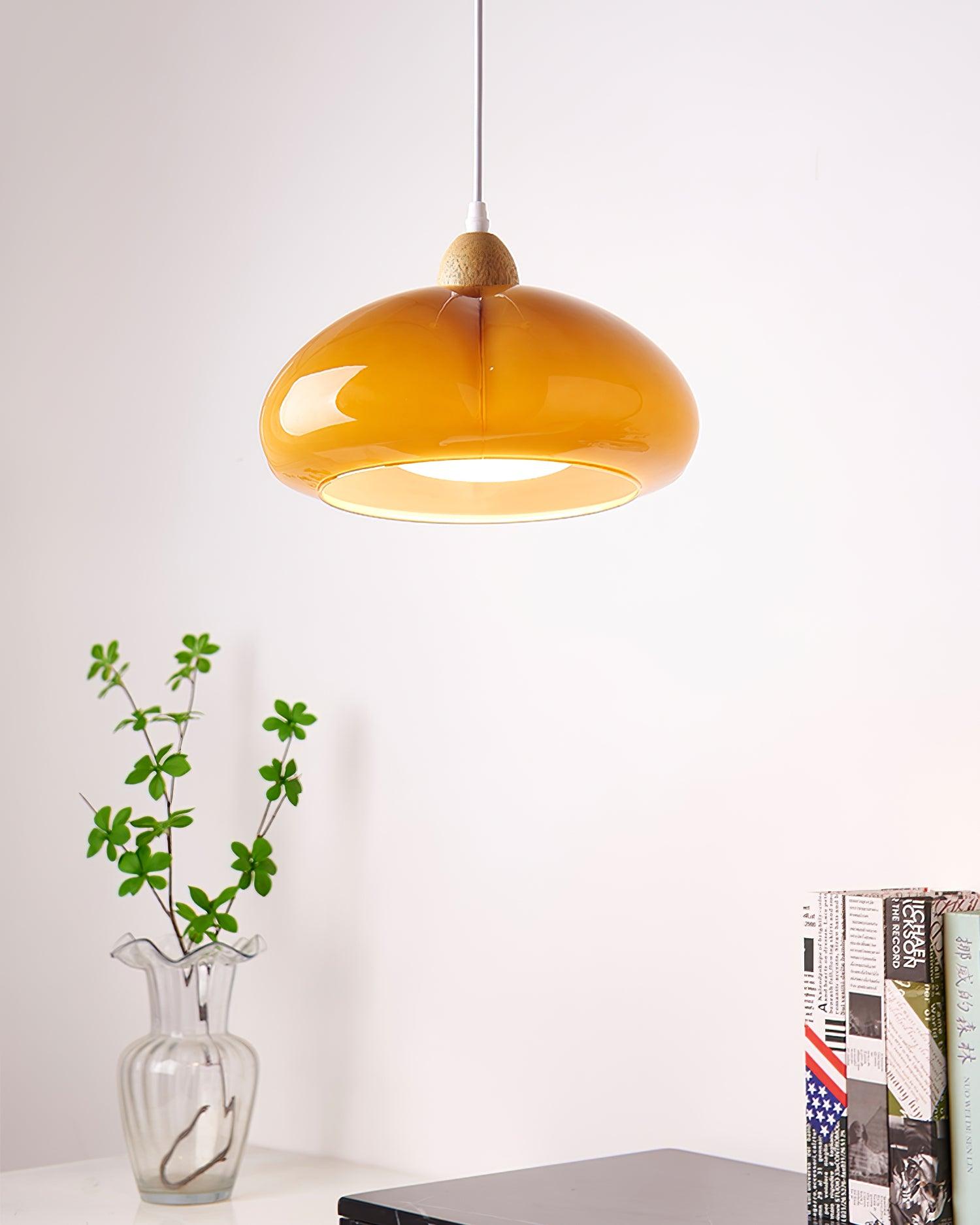 Pendelleuchte Abgerundeter Glasschirm Holzakzent Verspielt Modern-Letslighting