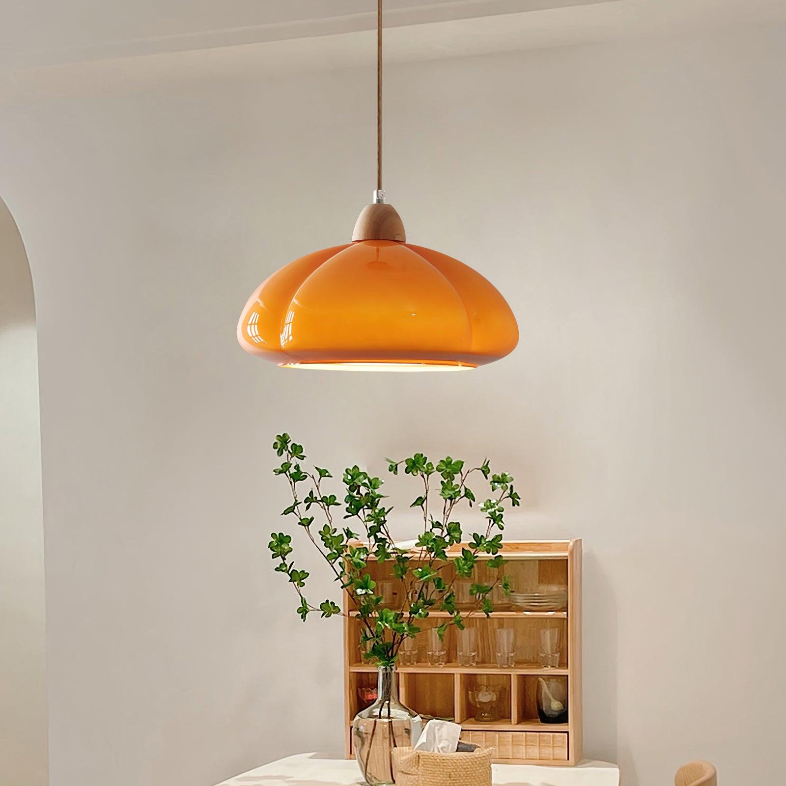 Pendelleuchte Abgerundeter Glasschirm Holzakzent Verspielt Modern-Letslighting
