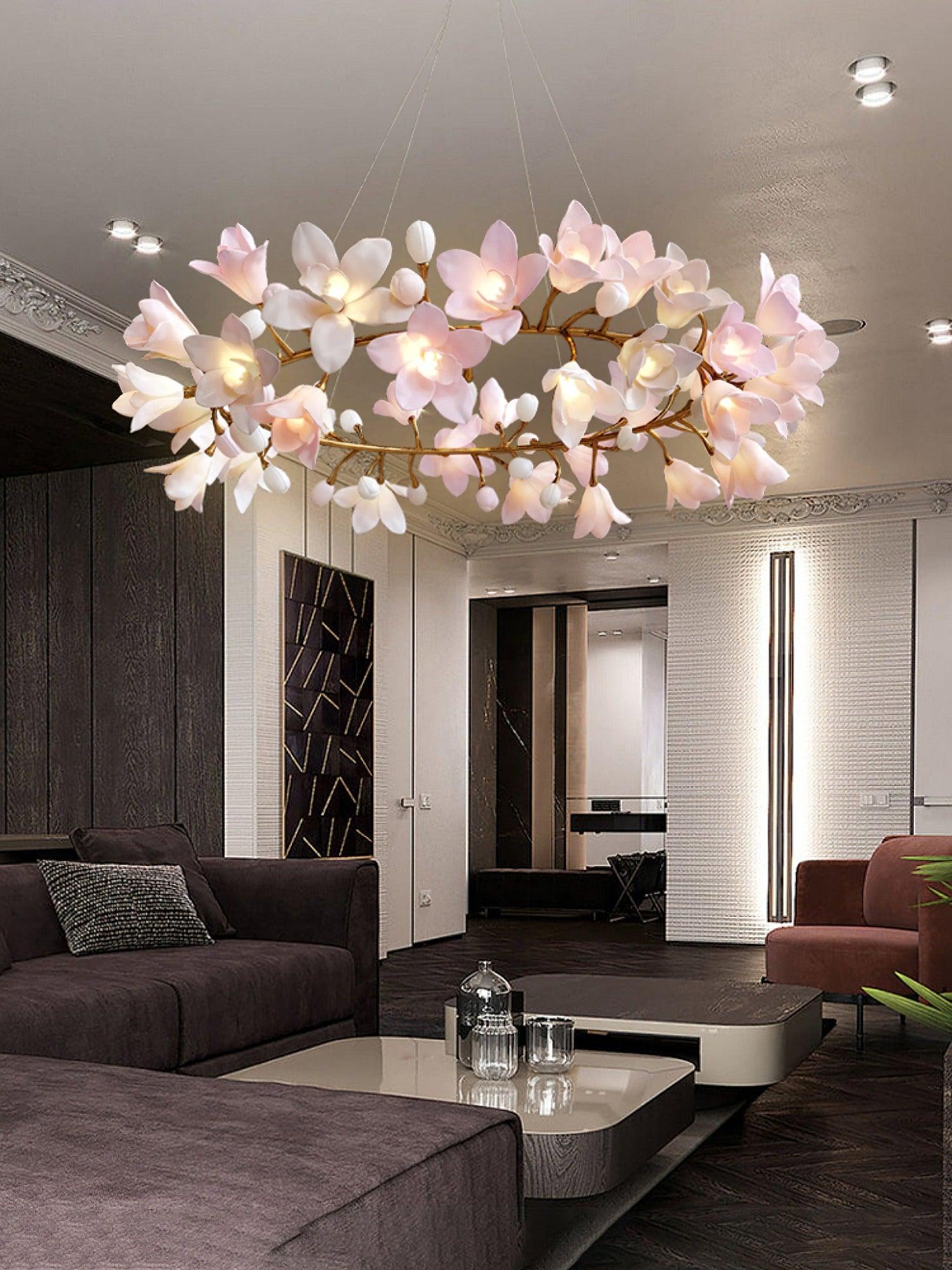 Lustra Kronleuchter Messing Keramik Blüte-Letslighting
