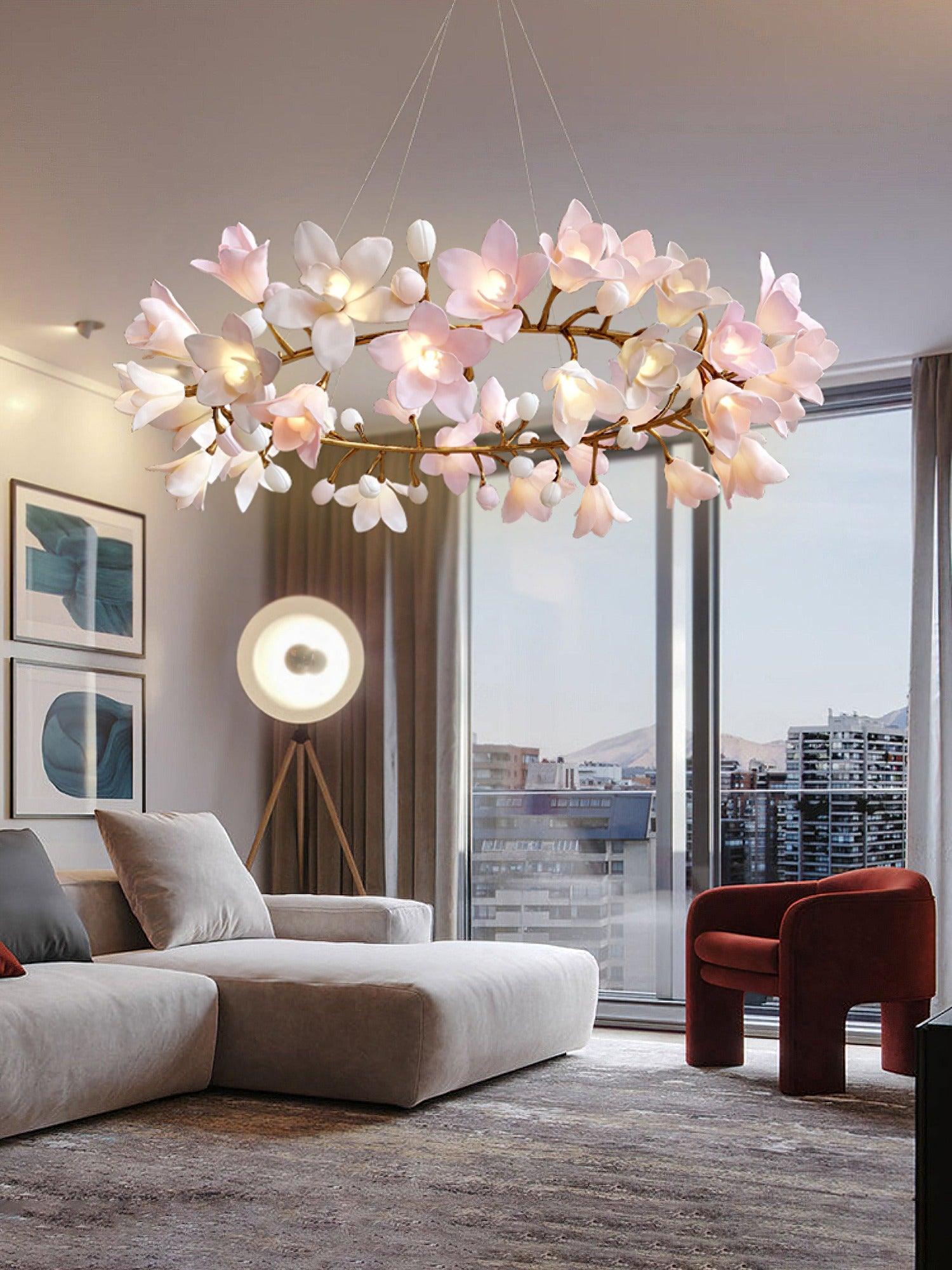 Lustra Kronleuchter Messing Keramik Blüte-Letslighting