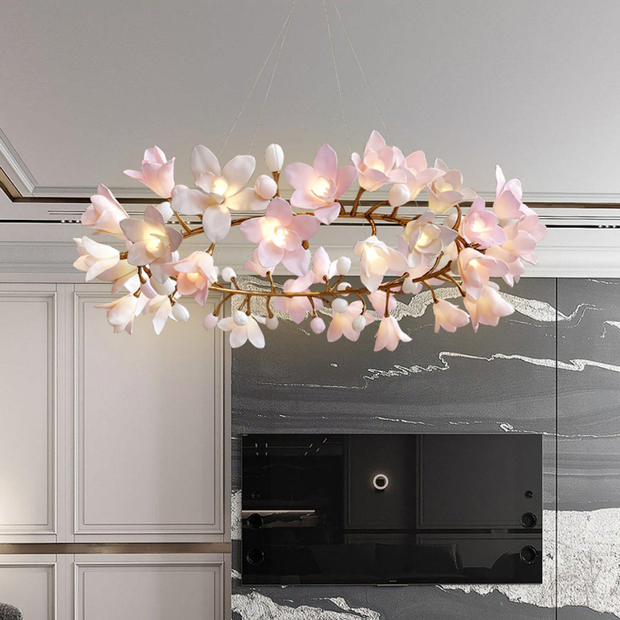 Lustra Kronleuchter Messing Keramik Blüte-Letslighting