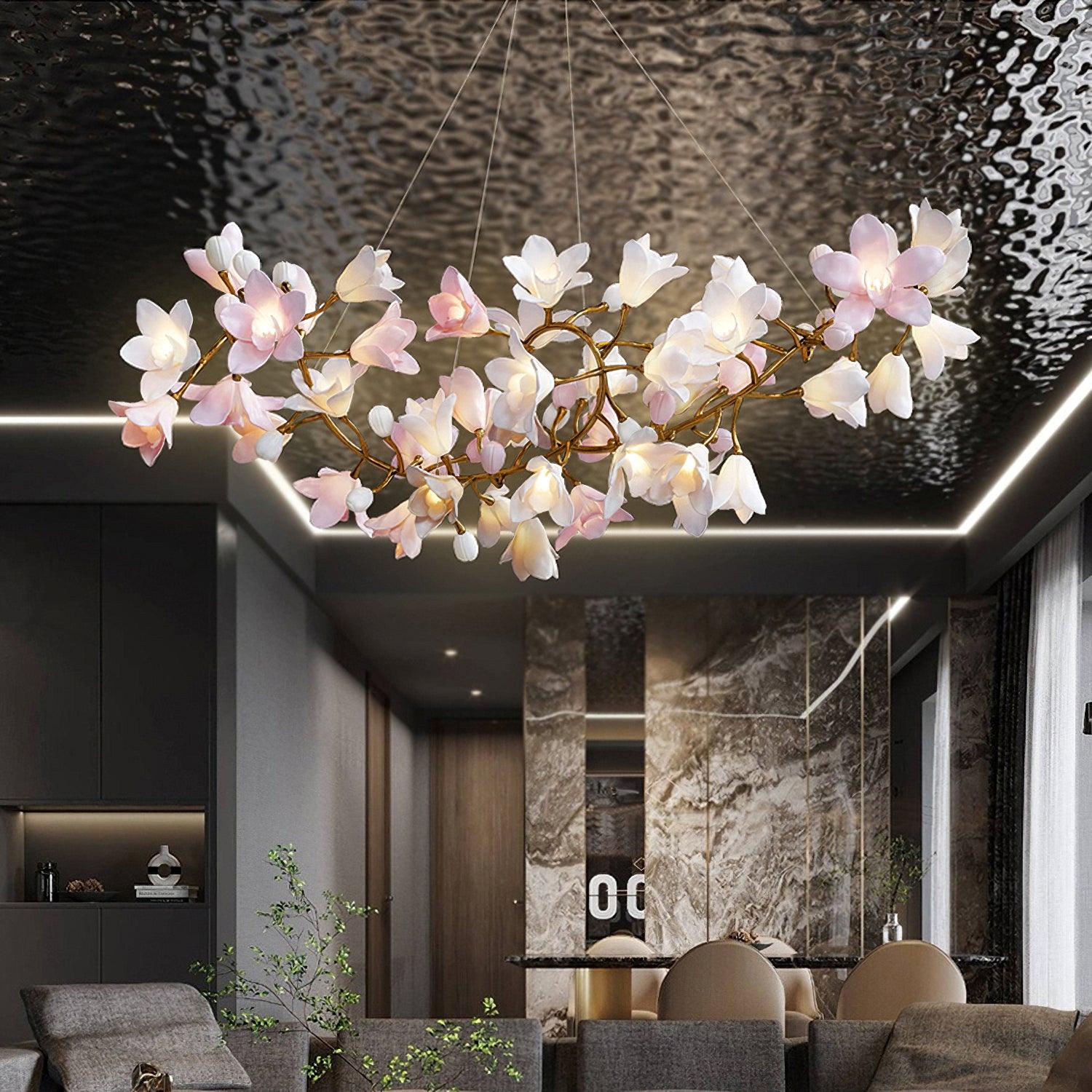 Lustra Kronleuchter Messing Keramik Blüte-Letslighting