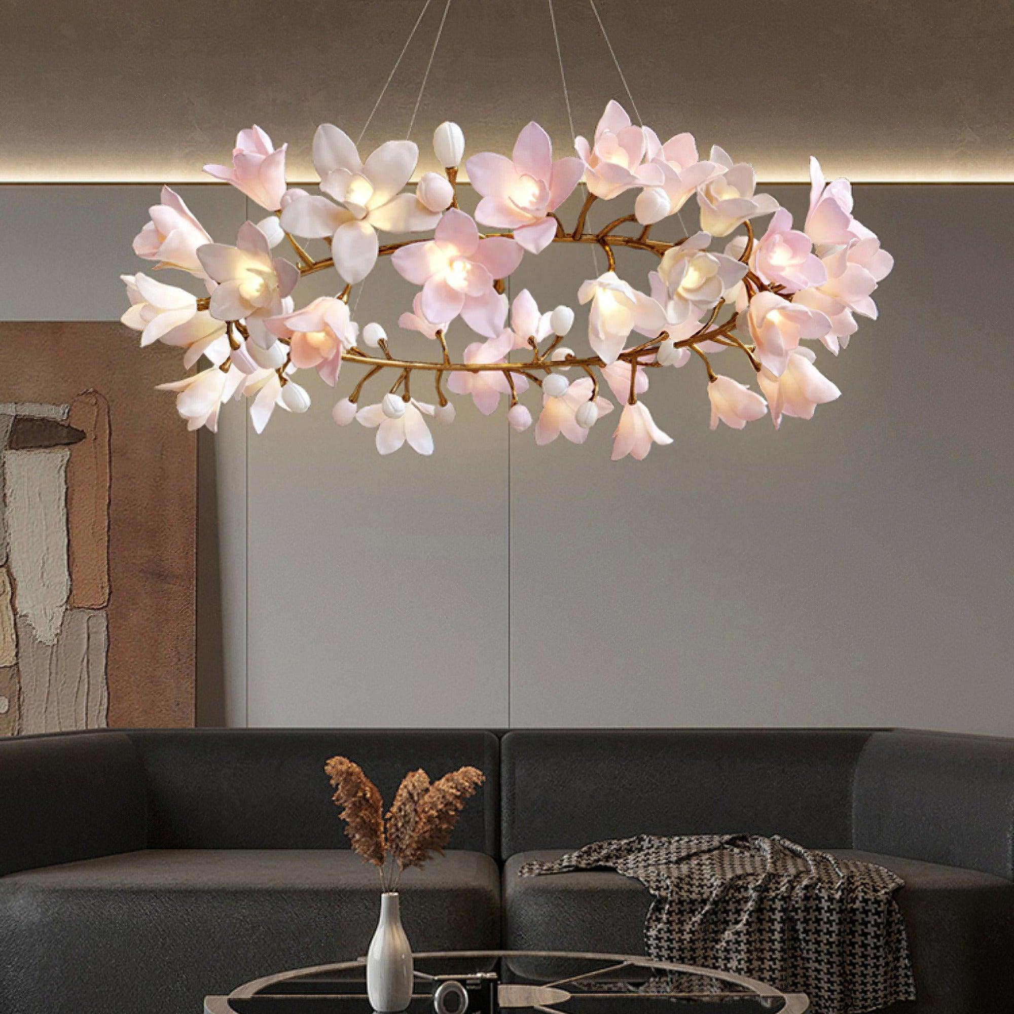 Lustra Kronleuchter Messing Keramik Blüte-Letslighting