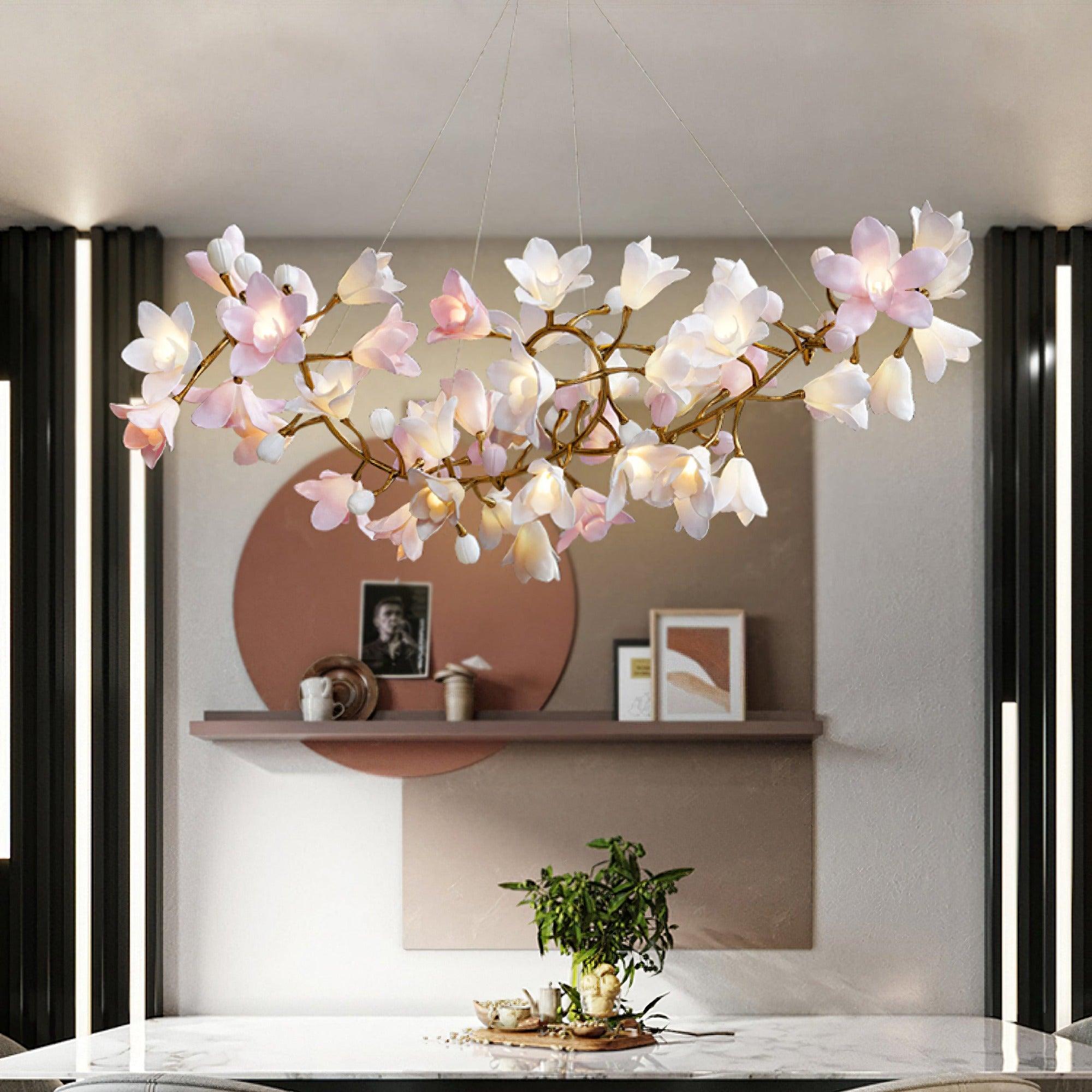 Lustra Kronleuchter Messing Keramik Blüte-Letslighting