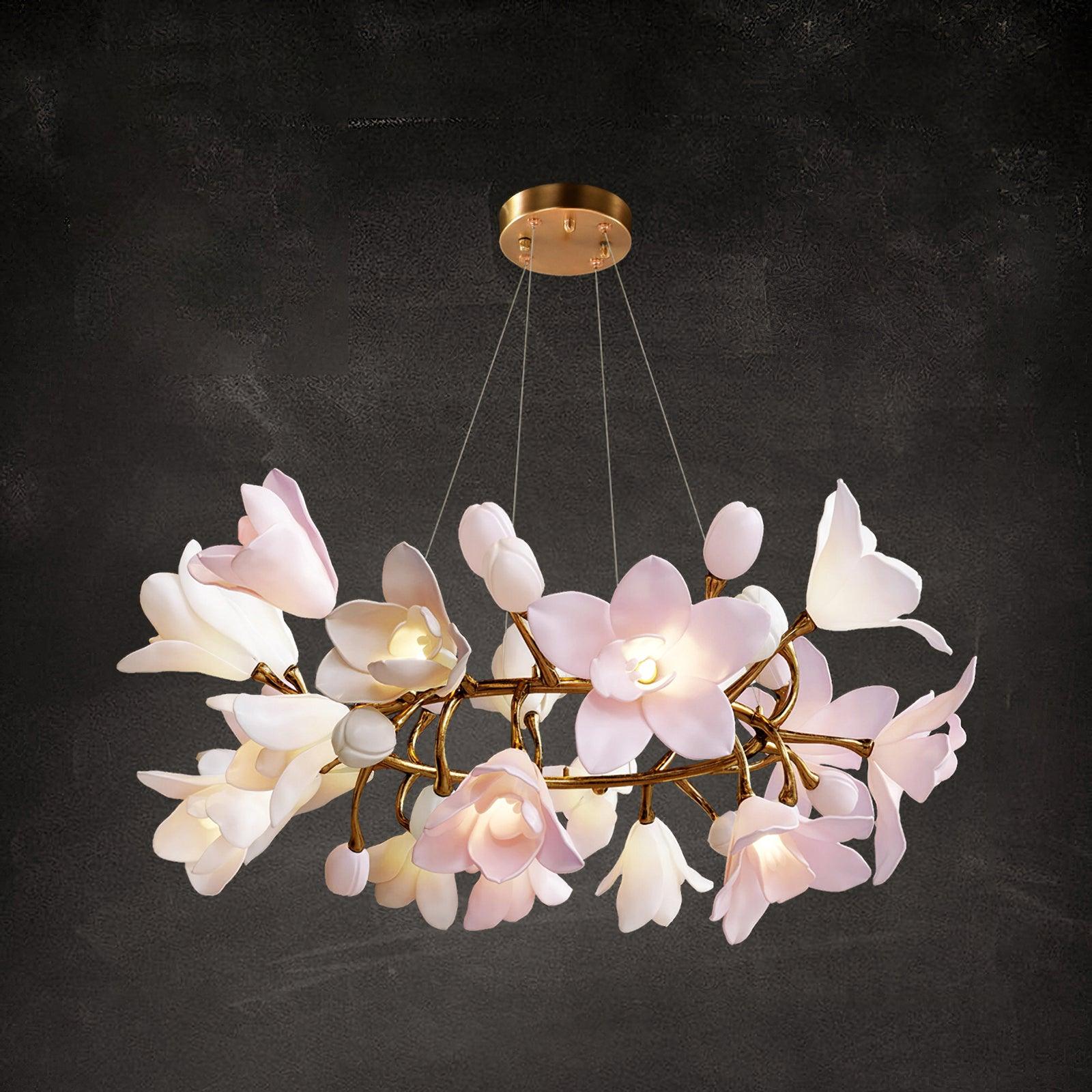Lustra Kronleuchter Messing Keramik Blüte-Letslighting