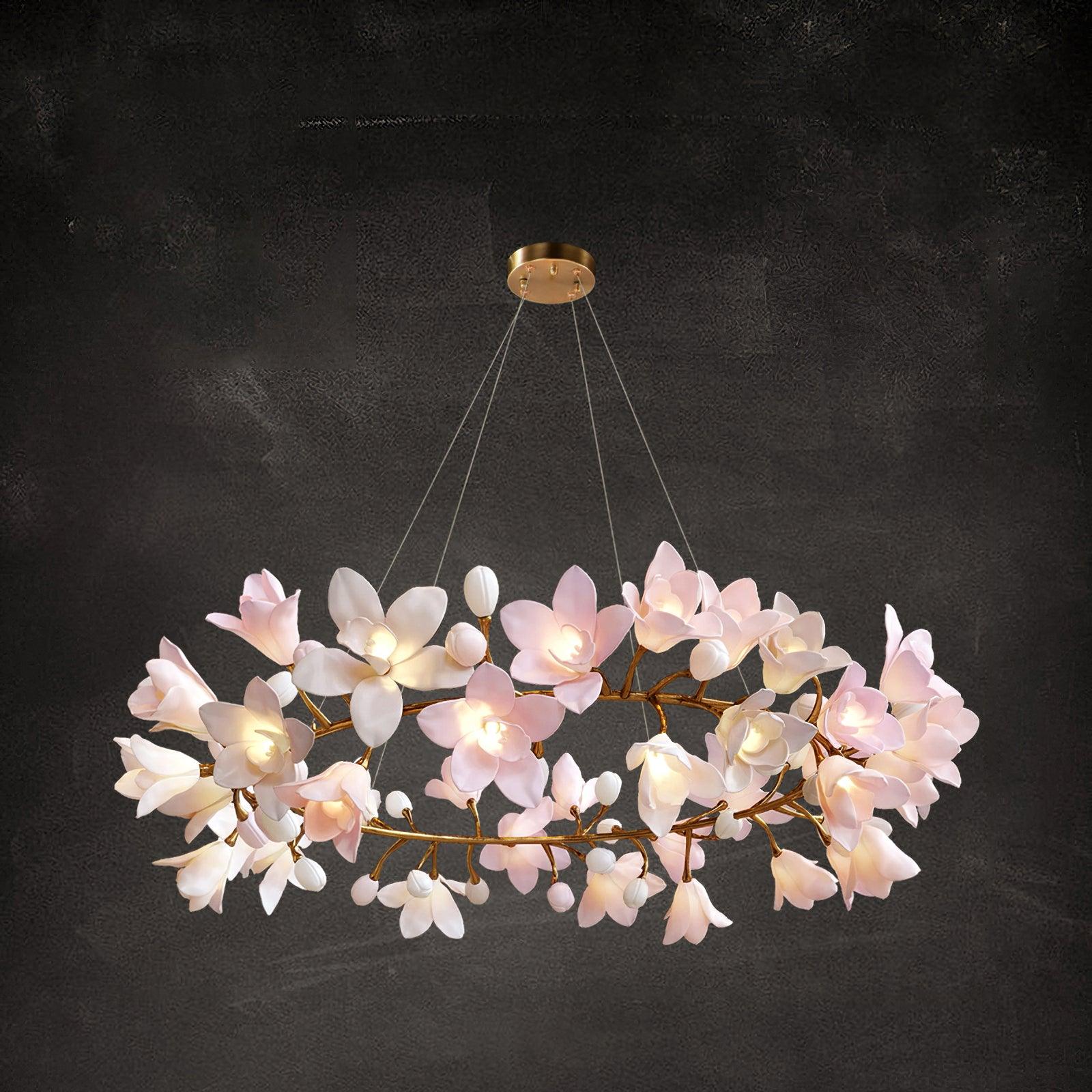 Lustra Kronleuchter Messing Keramik Blüte-Letslighting