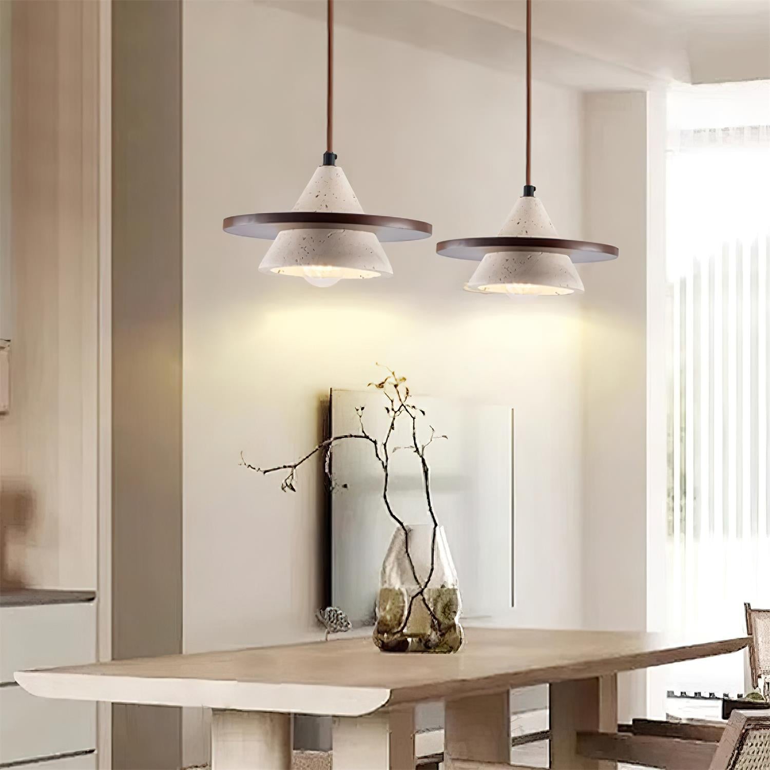 Ritta Pendant Light Wooen Disc Travertine - Letslighting