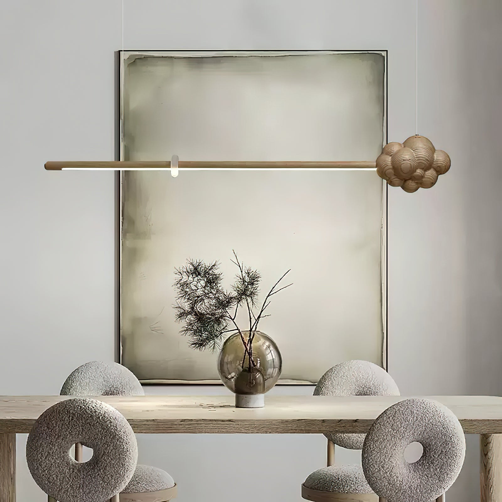 Lustra Pendelleuchte Holzstab Wolke Minimalistisch-Letslighting