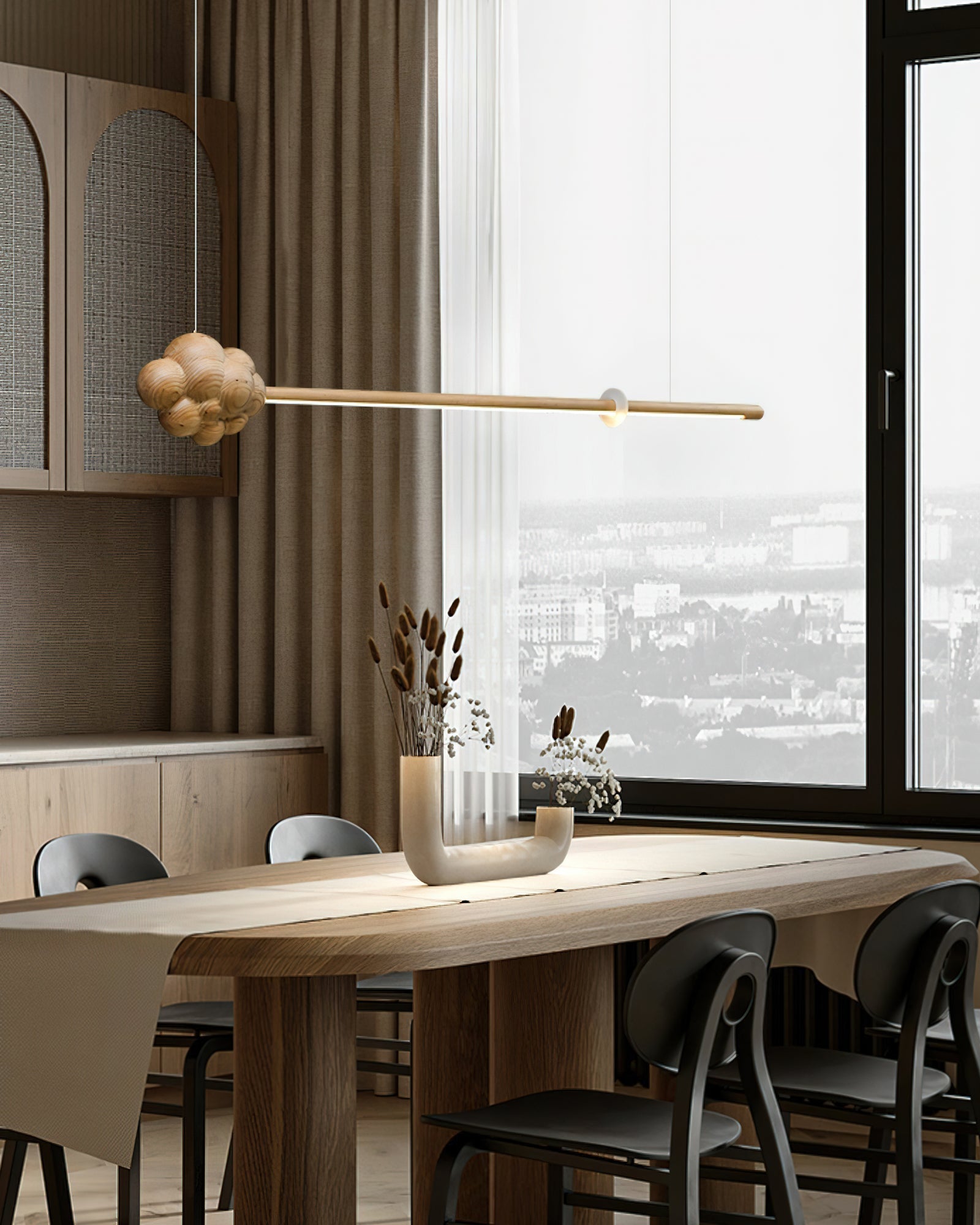 Lustra Pendelleuchte Holzstab Wolke Minimalistisch-Letslighting