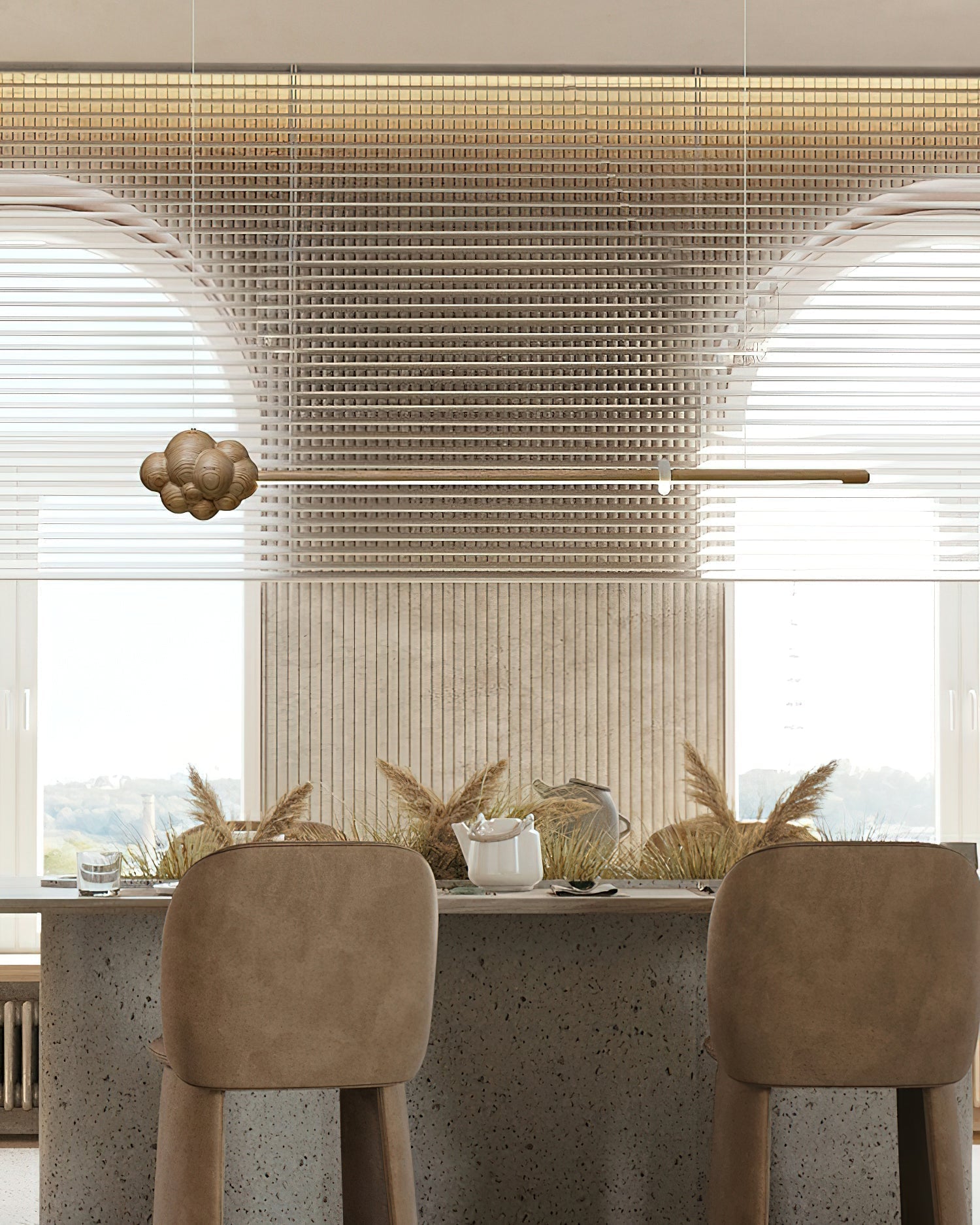 Lustra Pendelleuchte Holzstab Wolke Minimalistisch-Letslighting