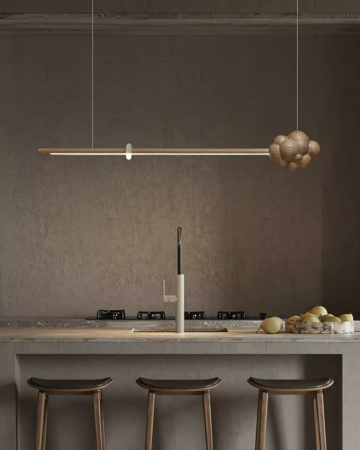 Lustra Pendelleuchte Holzstab Wolke Minimalistisch-Letslighting